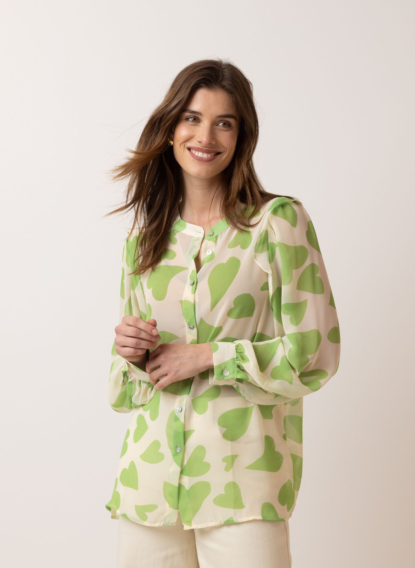 Norah Groene blouse hartjes ecru/green 214513-175