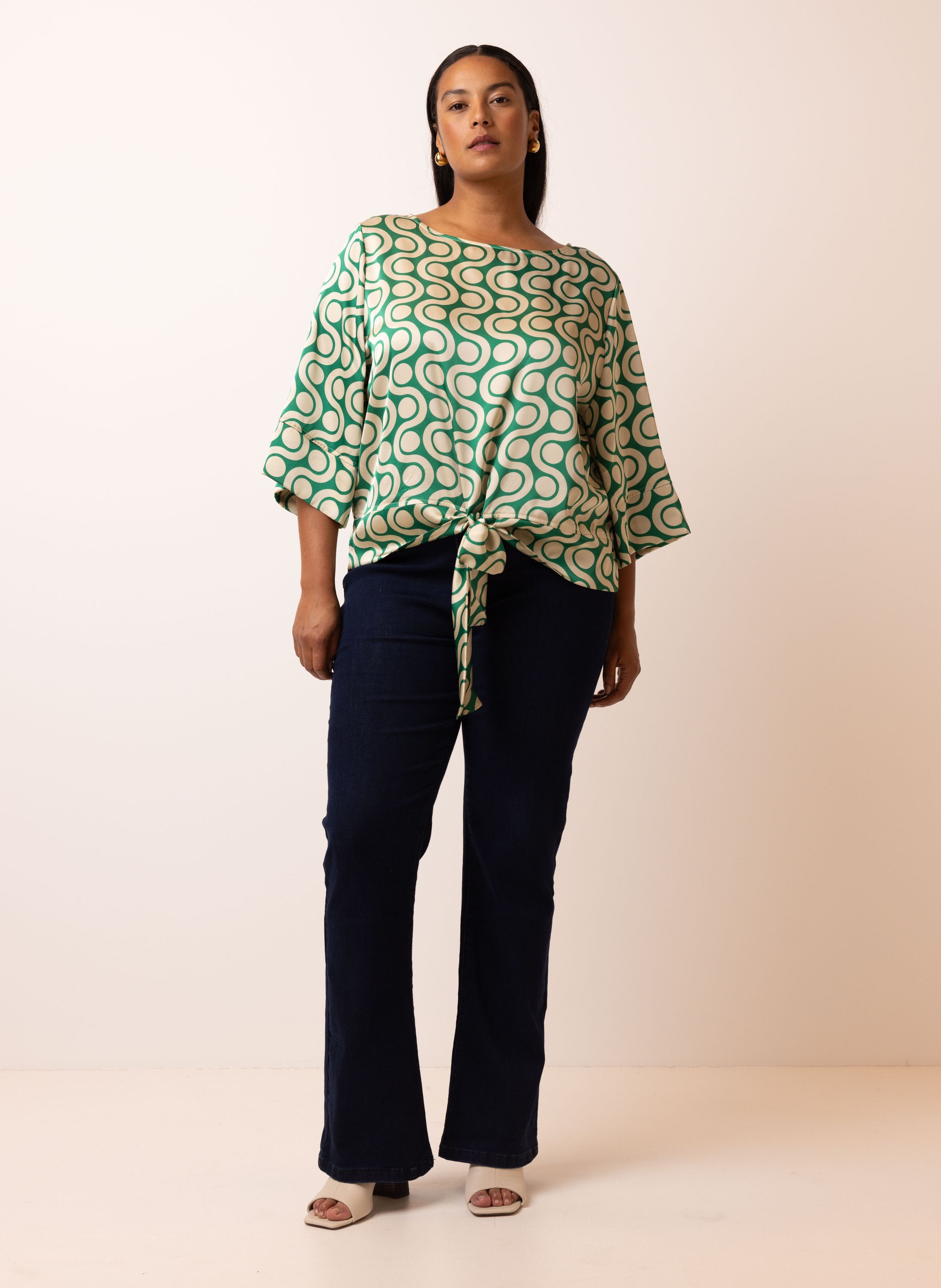 Norah Groen/ecru blouse met retro print green/ecru 214539-541