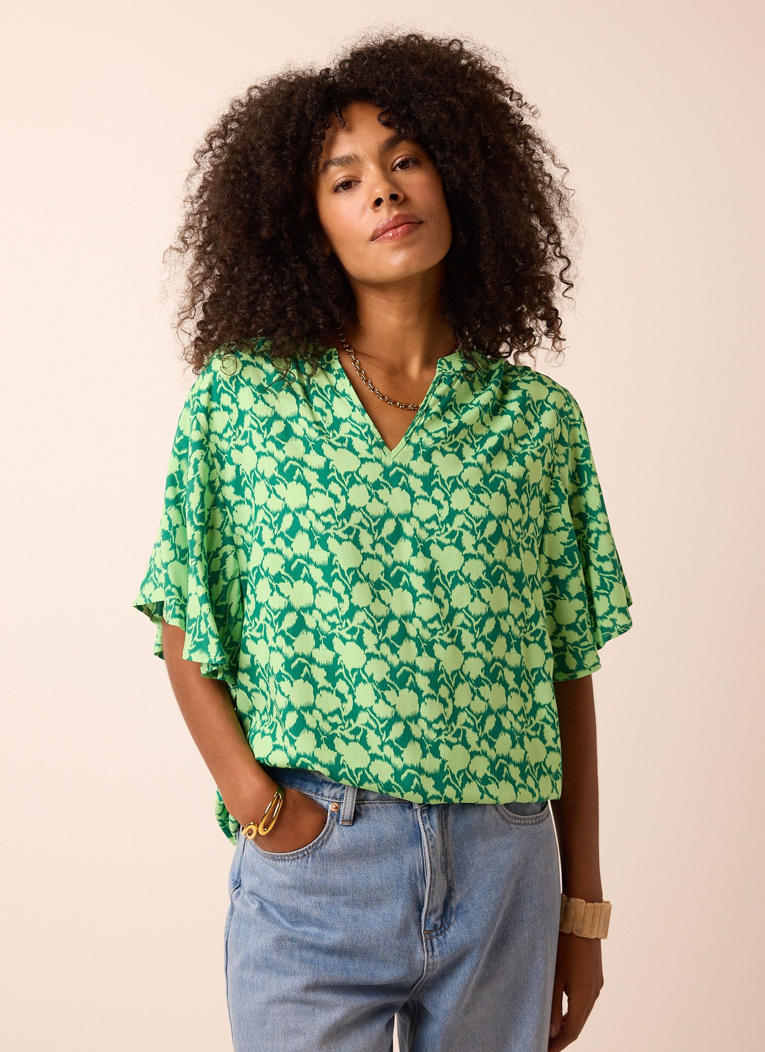 Norah Groene blouse met grafische print green multicolor 214541-520