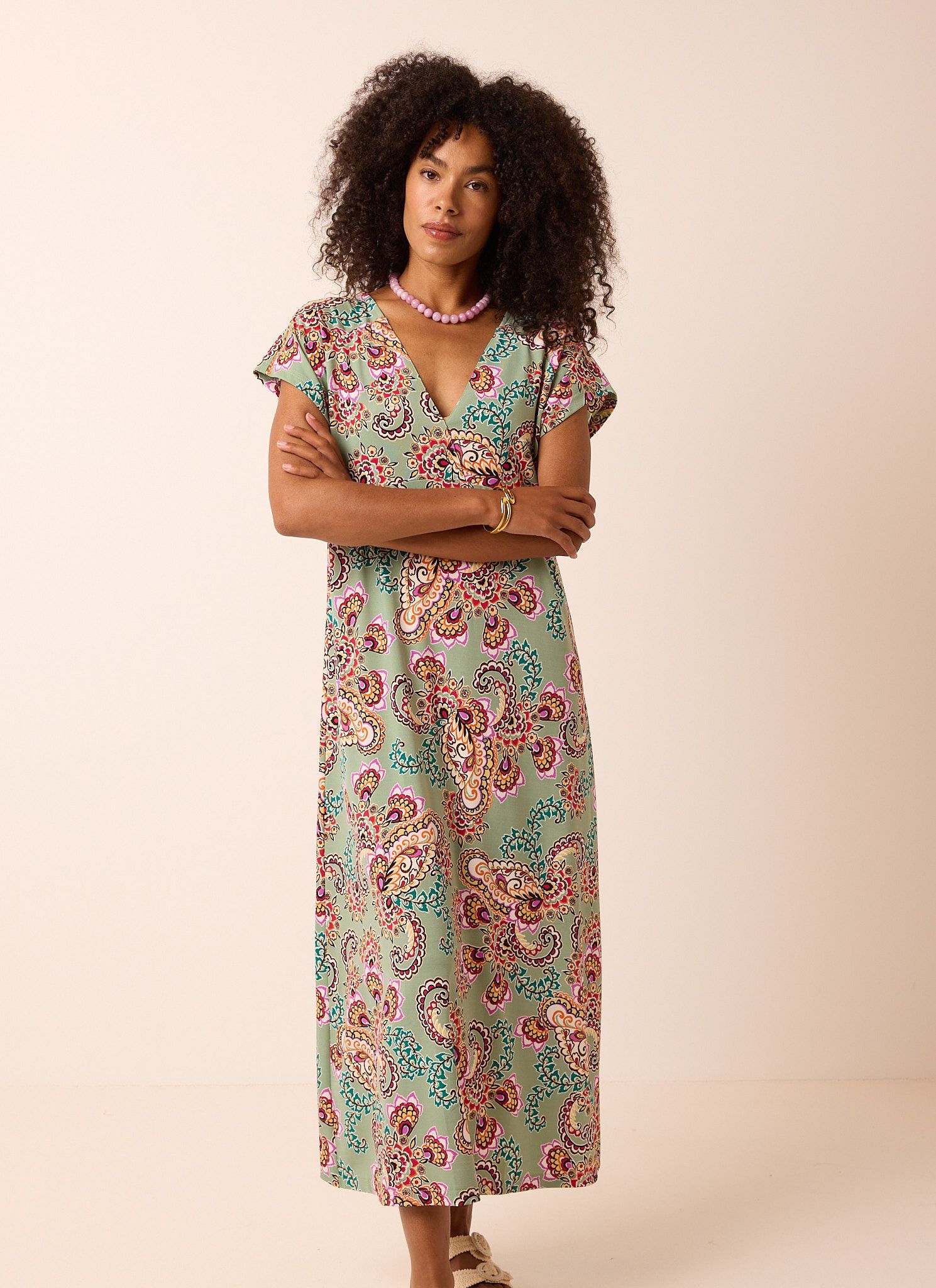 Norah Groene maxi jurk met grafische print grey green multicolor 214645-061