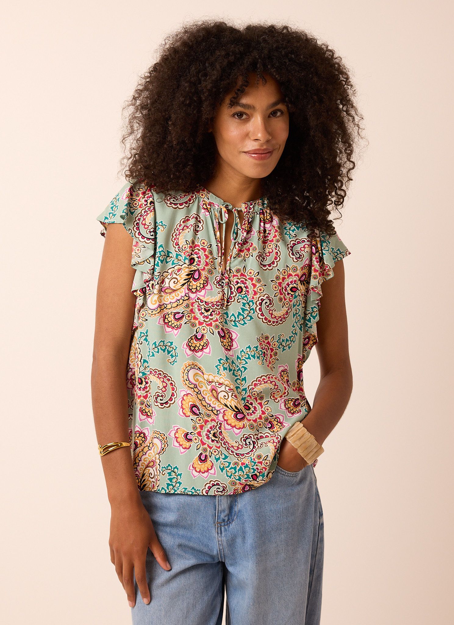 Norah Groene blouse met grafische print grey green multicolor 214652-061
