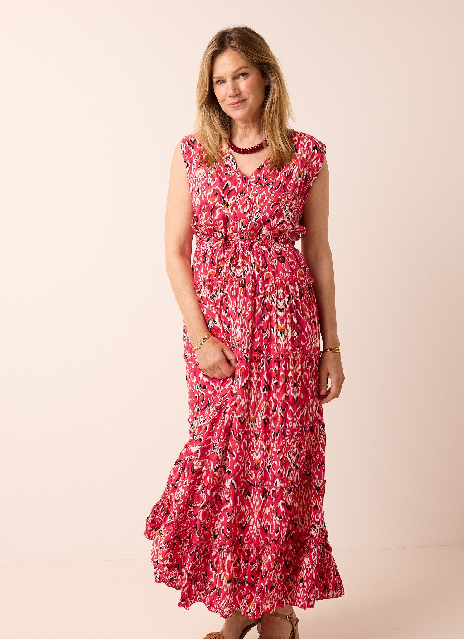 Norah Roze maxi jurk met grafische print pink multicolor 214663-920