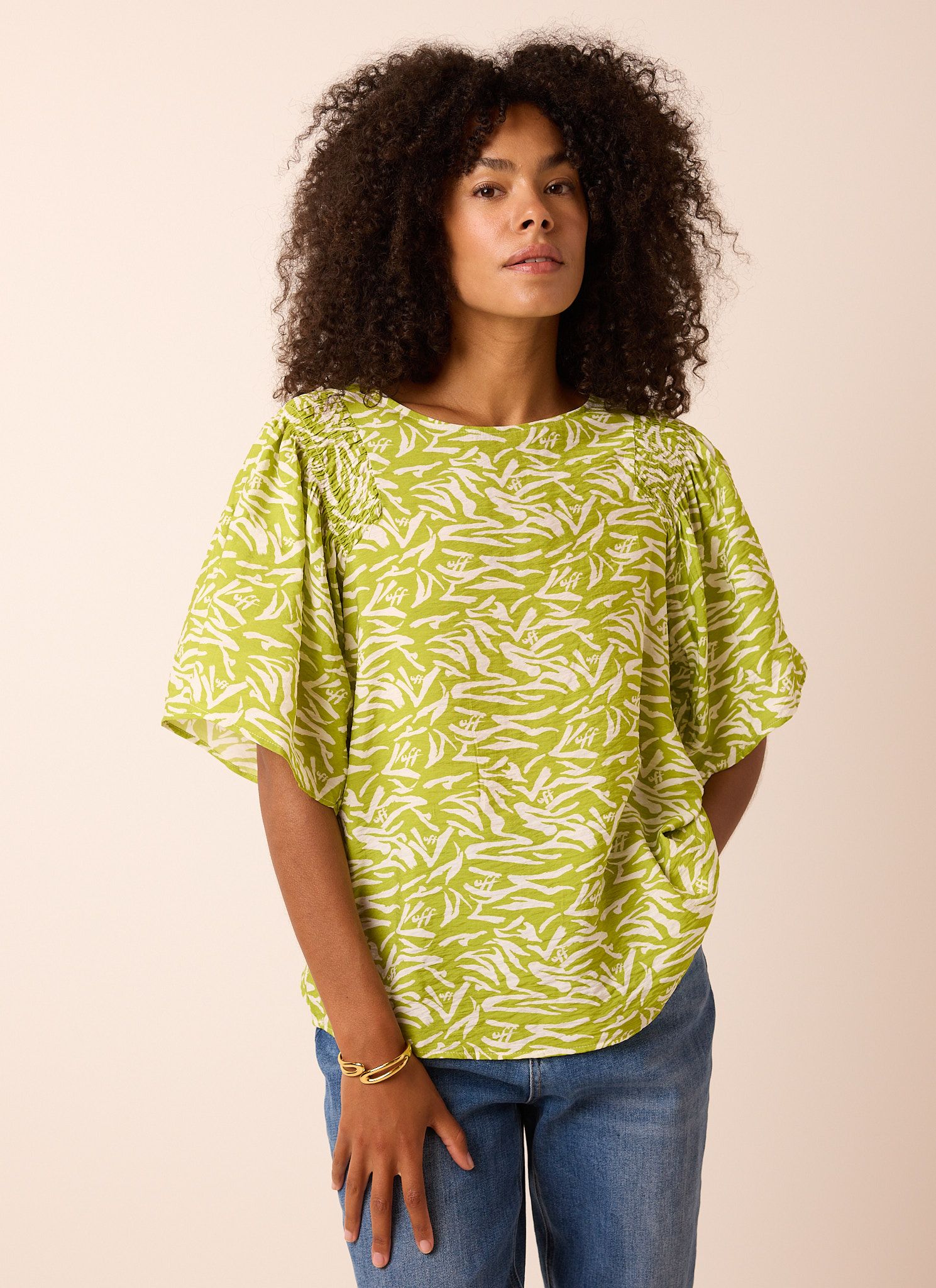 Norah Groene blouse met grafische print green/white 214675-531
