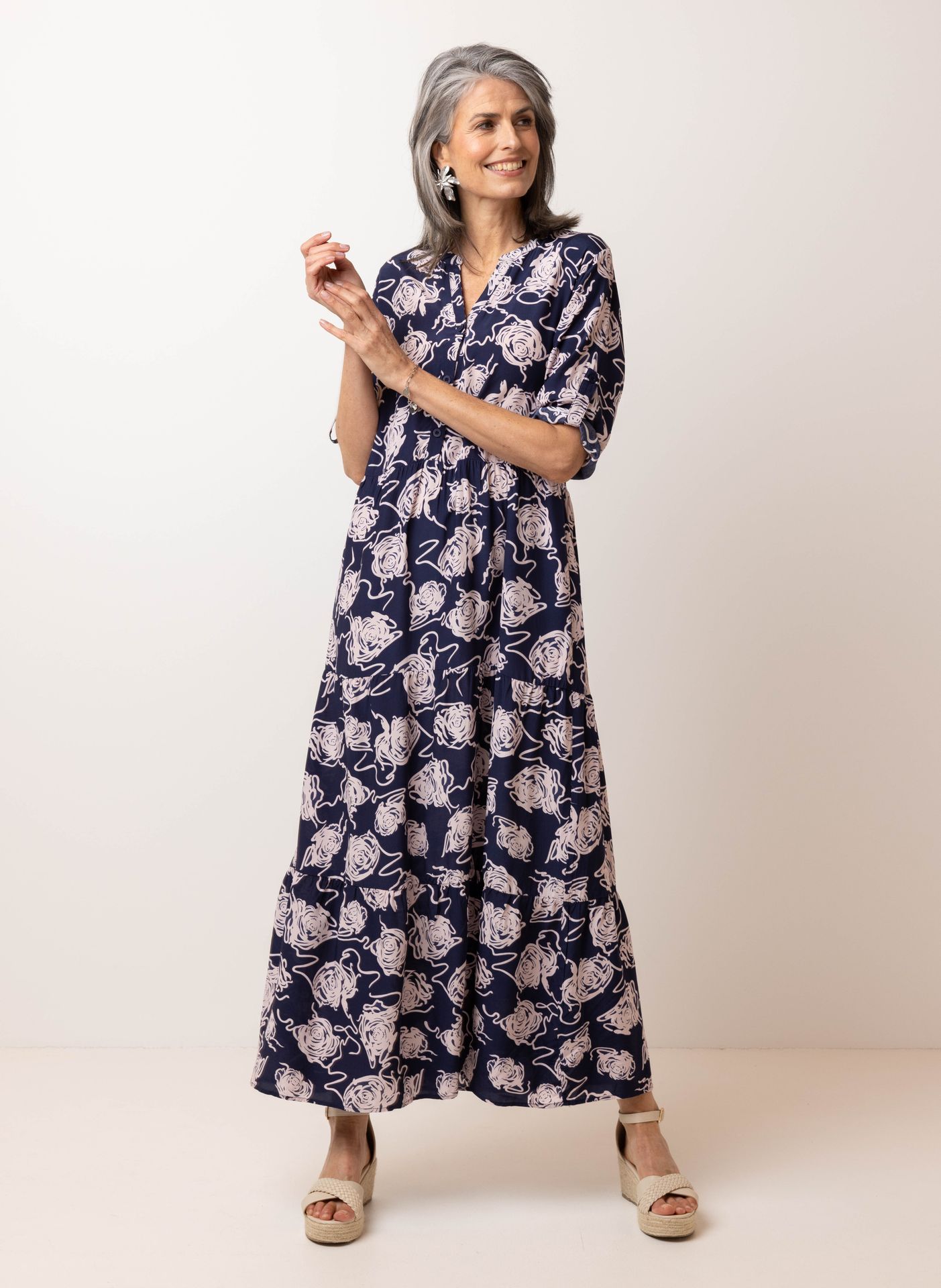 Norah Donkerblauwe maxi jurk pink/blue 214825-934-44