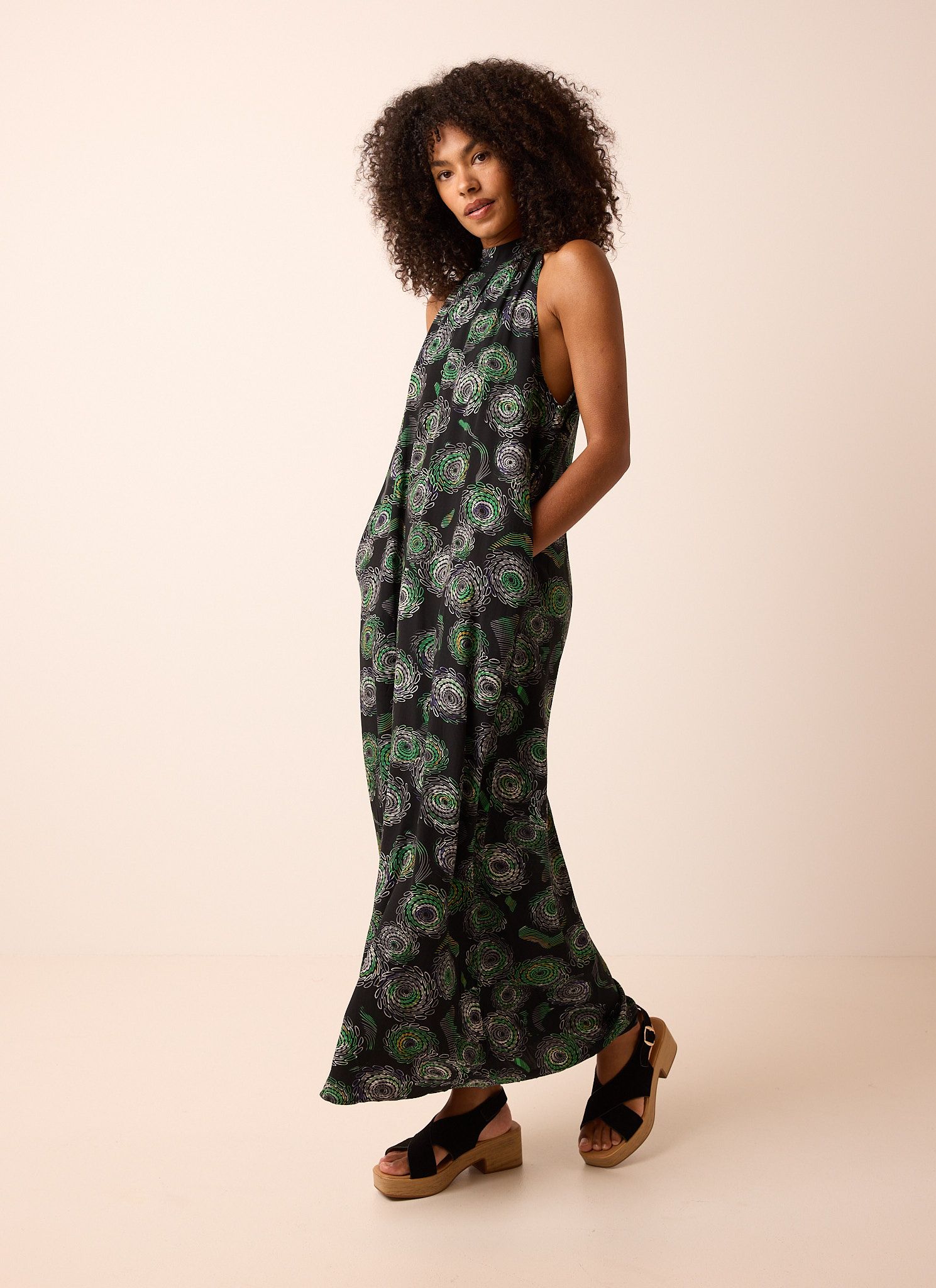 Norah Zwarte maxi jurk met grafische print black multicolor 214849-020