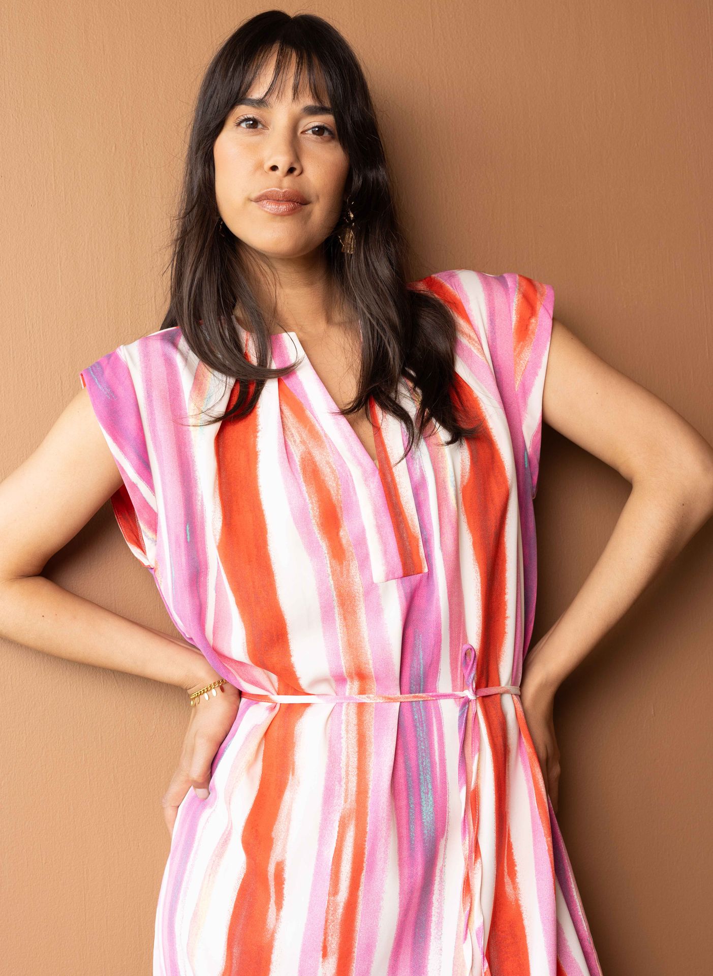 Norah Gestreepte midi jurk pink multicolor 214866-920