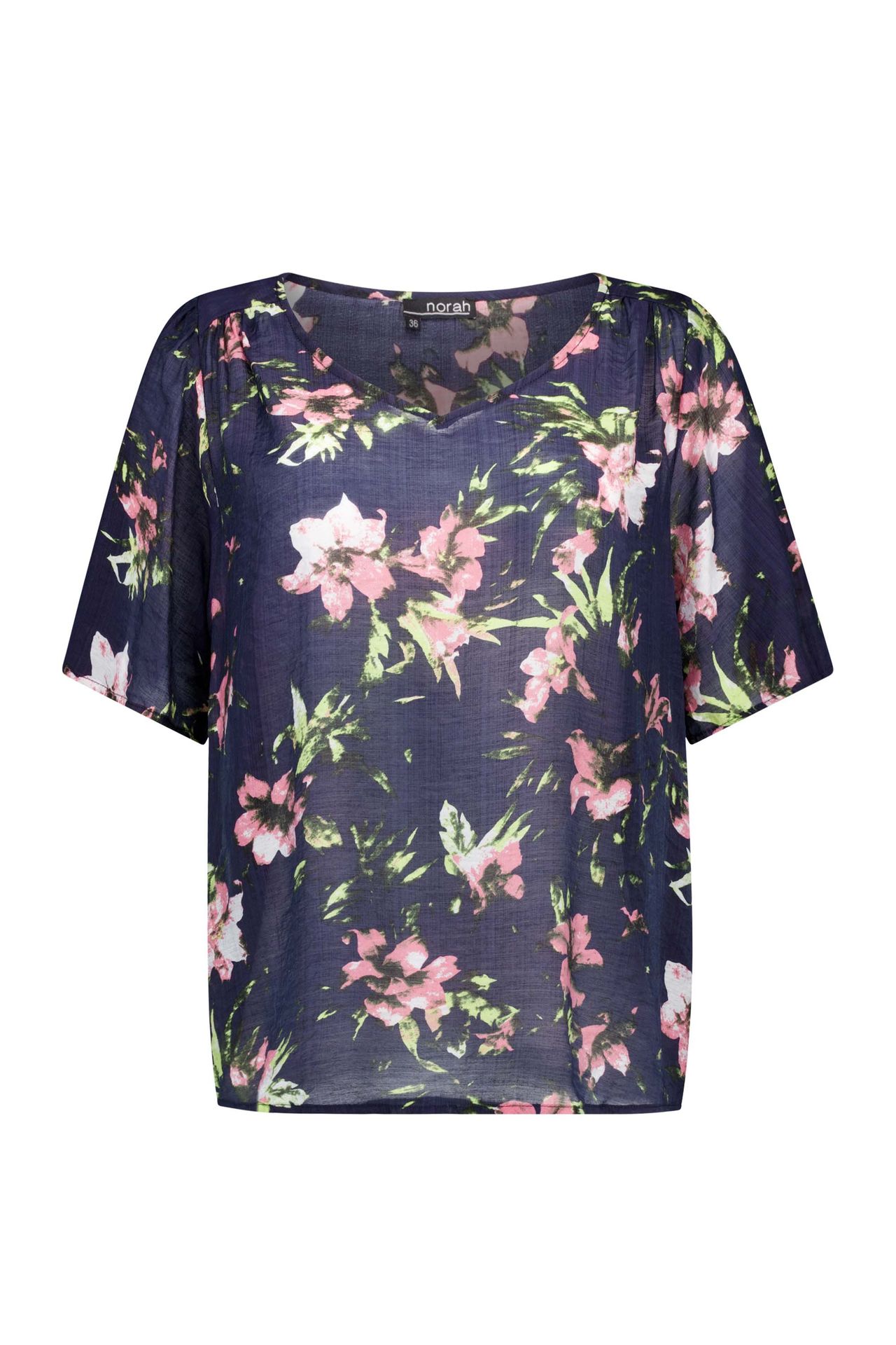 Norah Donkerblauwe blouse met bloemen dark blue multicolor 214958-491-36
