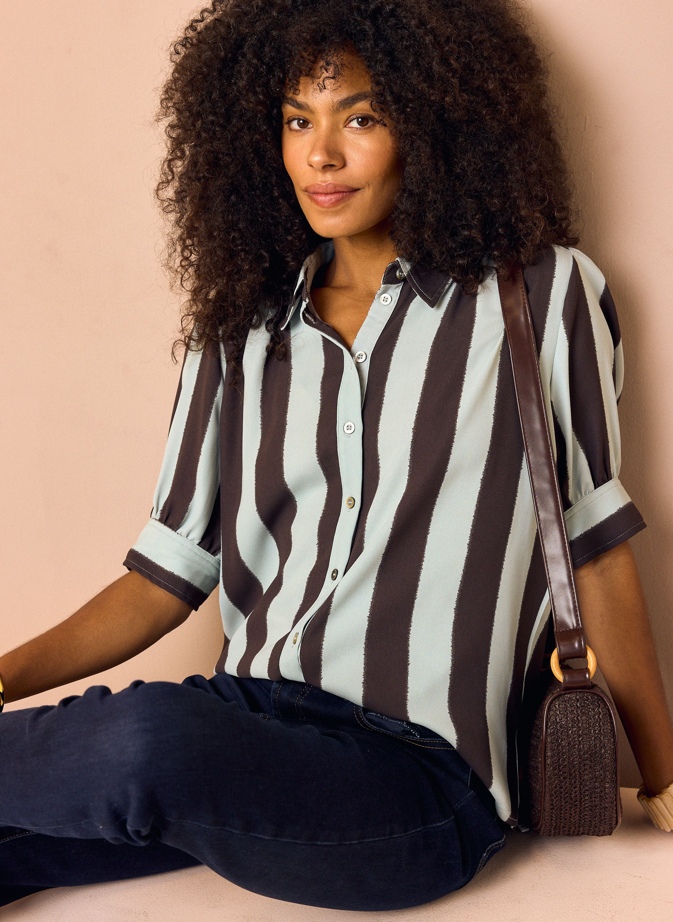 Norah Blauw/bruin gestreepte blouse brown/blue 214965-234