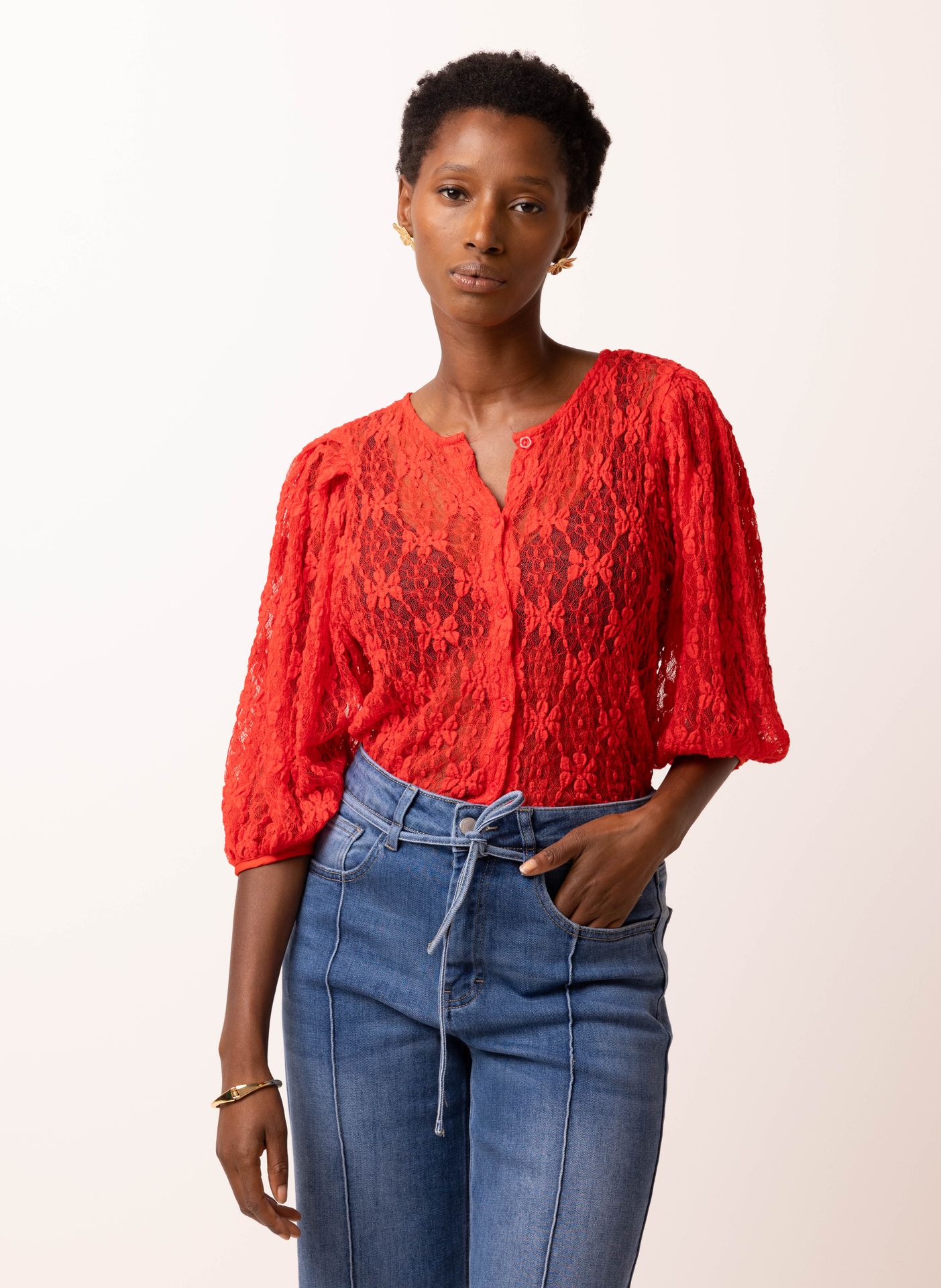 Norah Rode kanten blouse red 214967-600-44