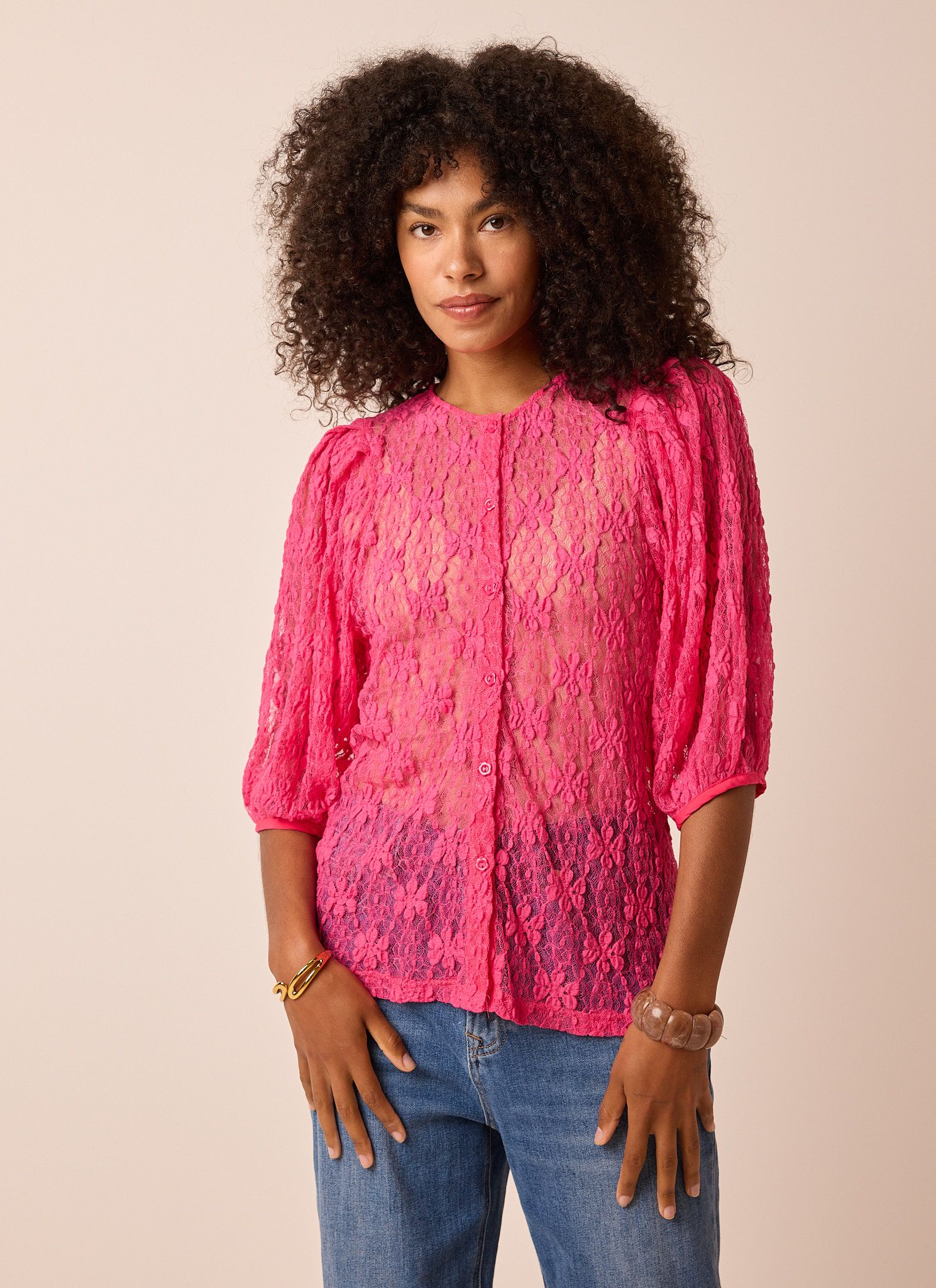 Norah Roze kanten blouse  pink 214967-900