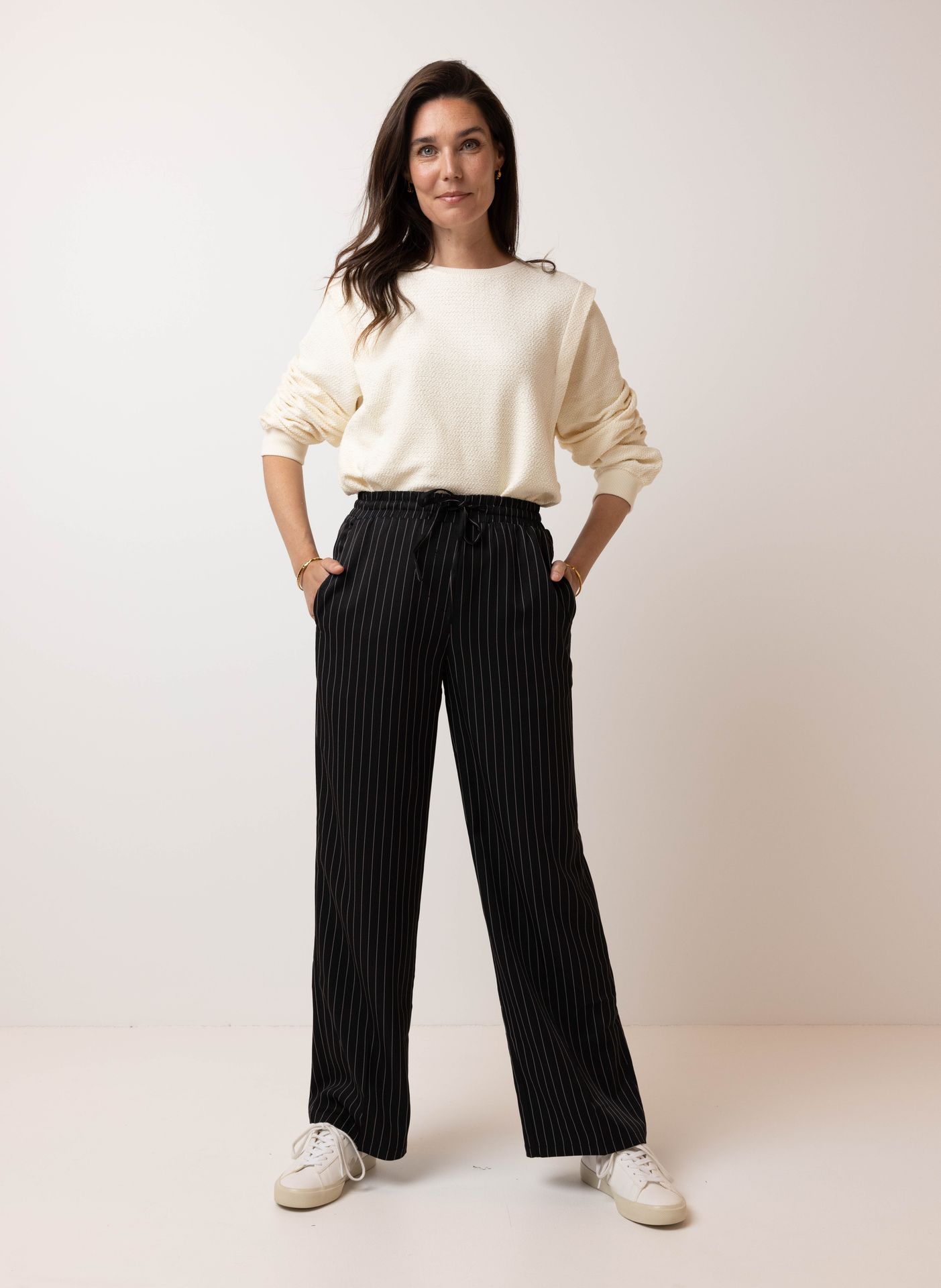 Norah Zwarte pantalon met krijtstreep black/white 214970-031