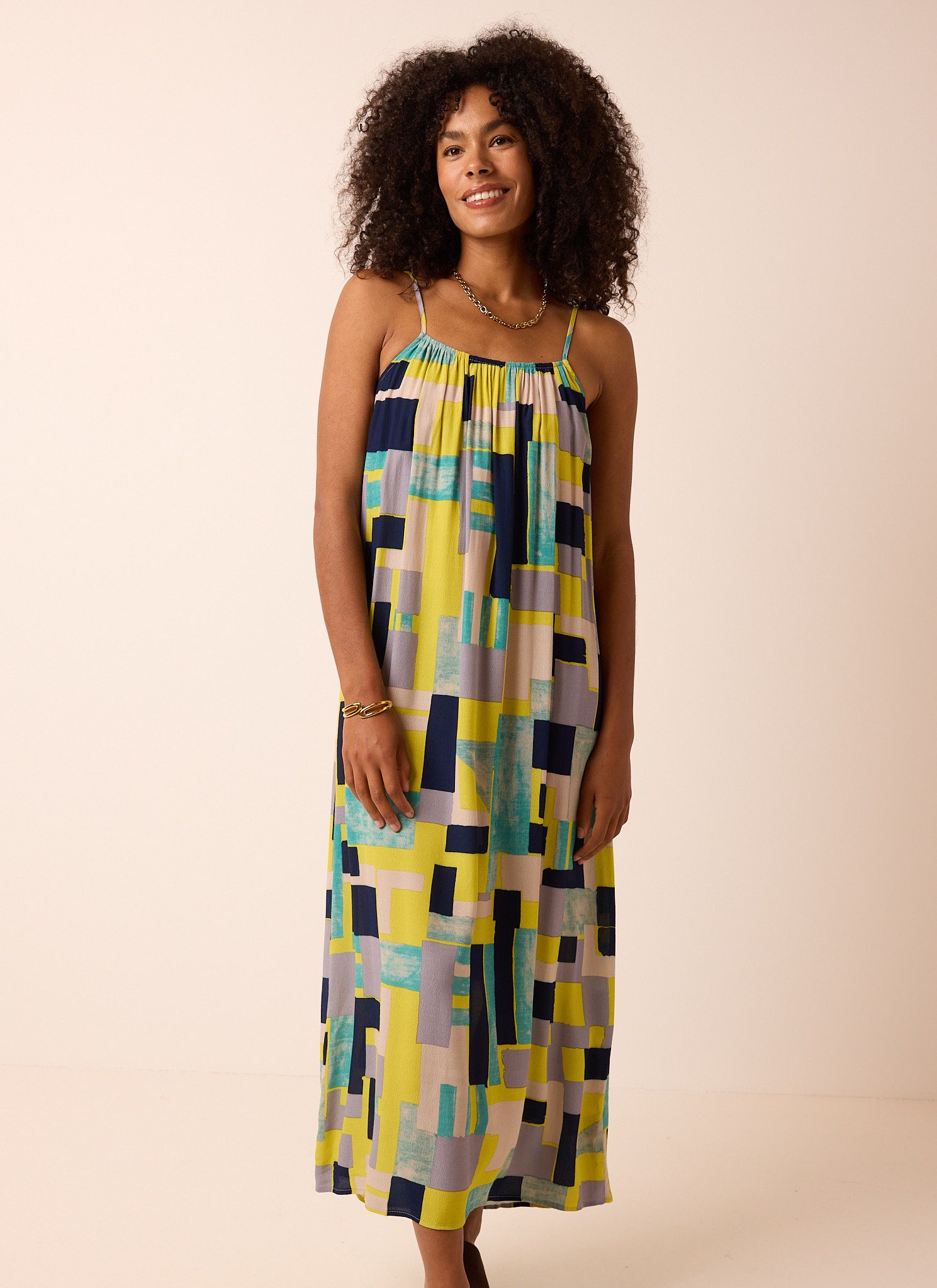 Norah Blauwe maxi jurk met grafische print blue multicolor 214982-420