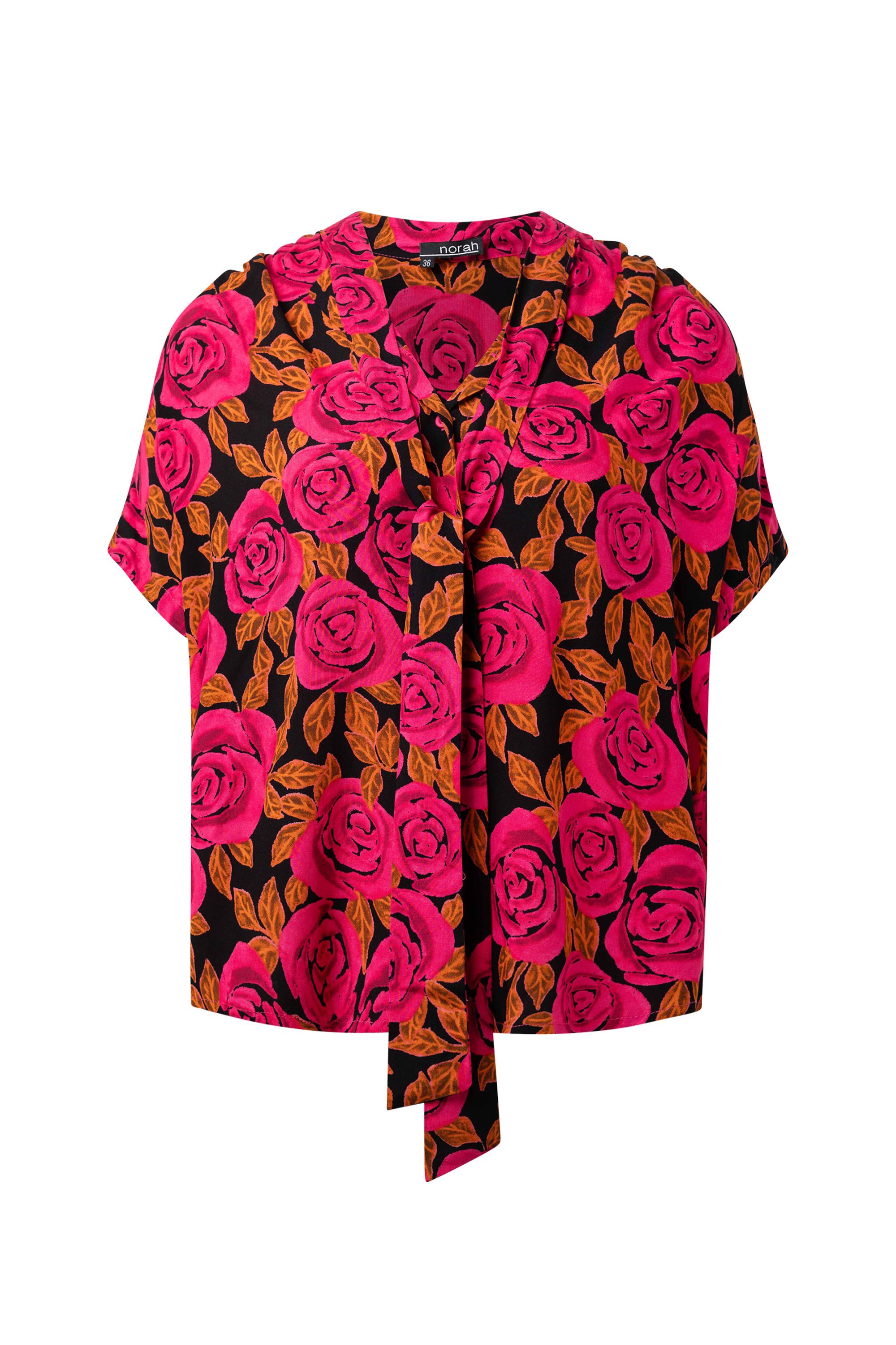 Norah Roze blouse met rozenprint black/pink 215000-039
