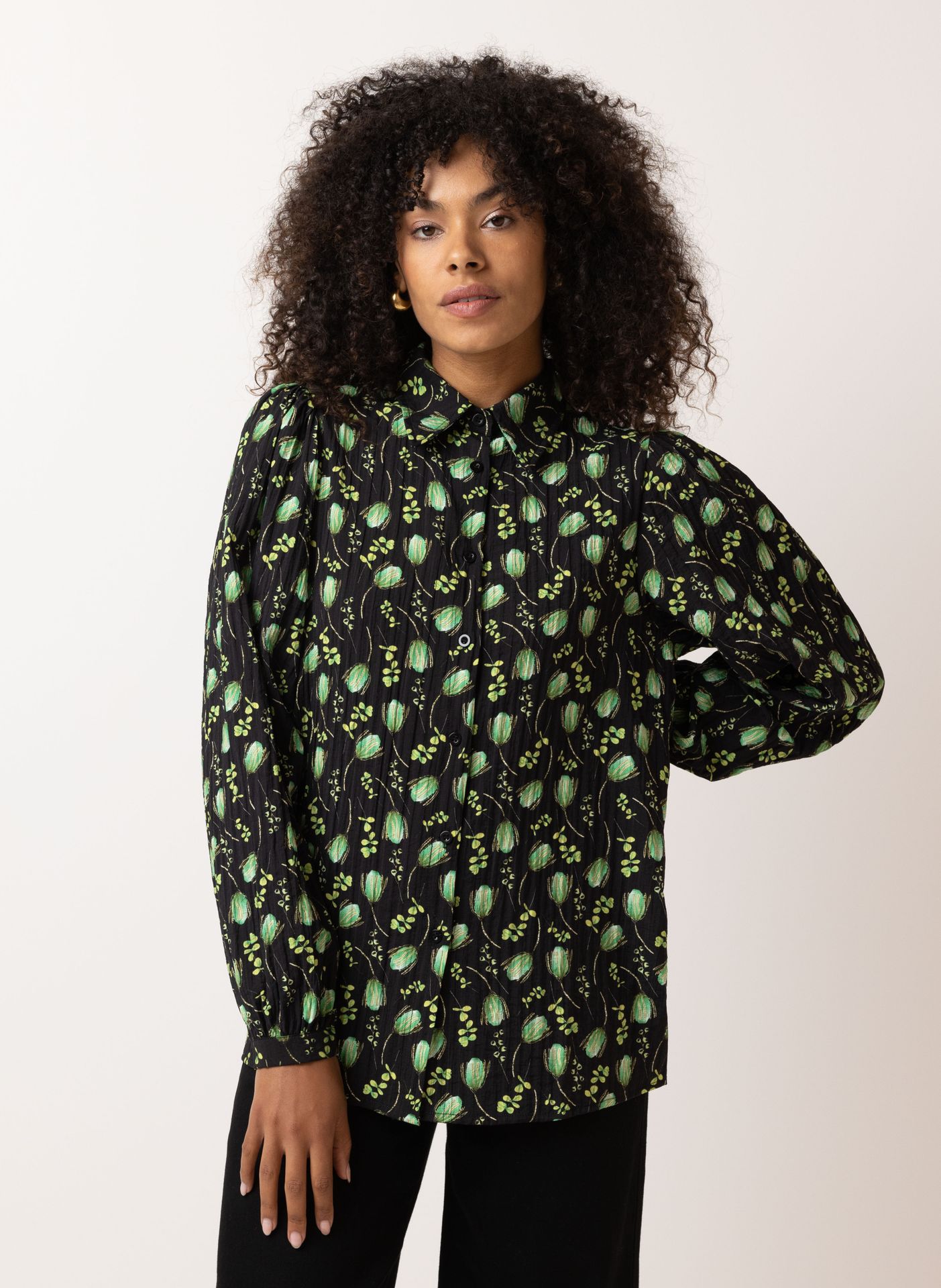  Blouse zwart/groen black/green 215011-035-40