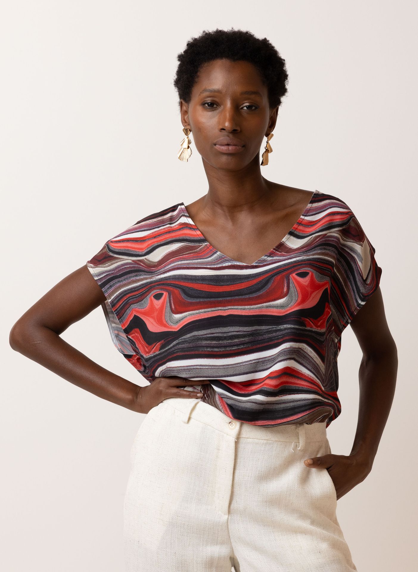 Norah Kleurrijke blouse met golvend streeppatroon red multicolor 215018-620