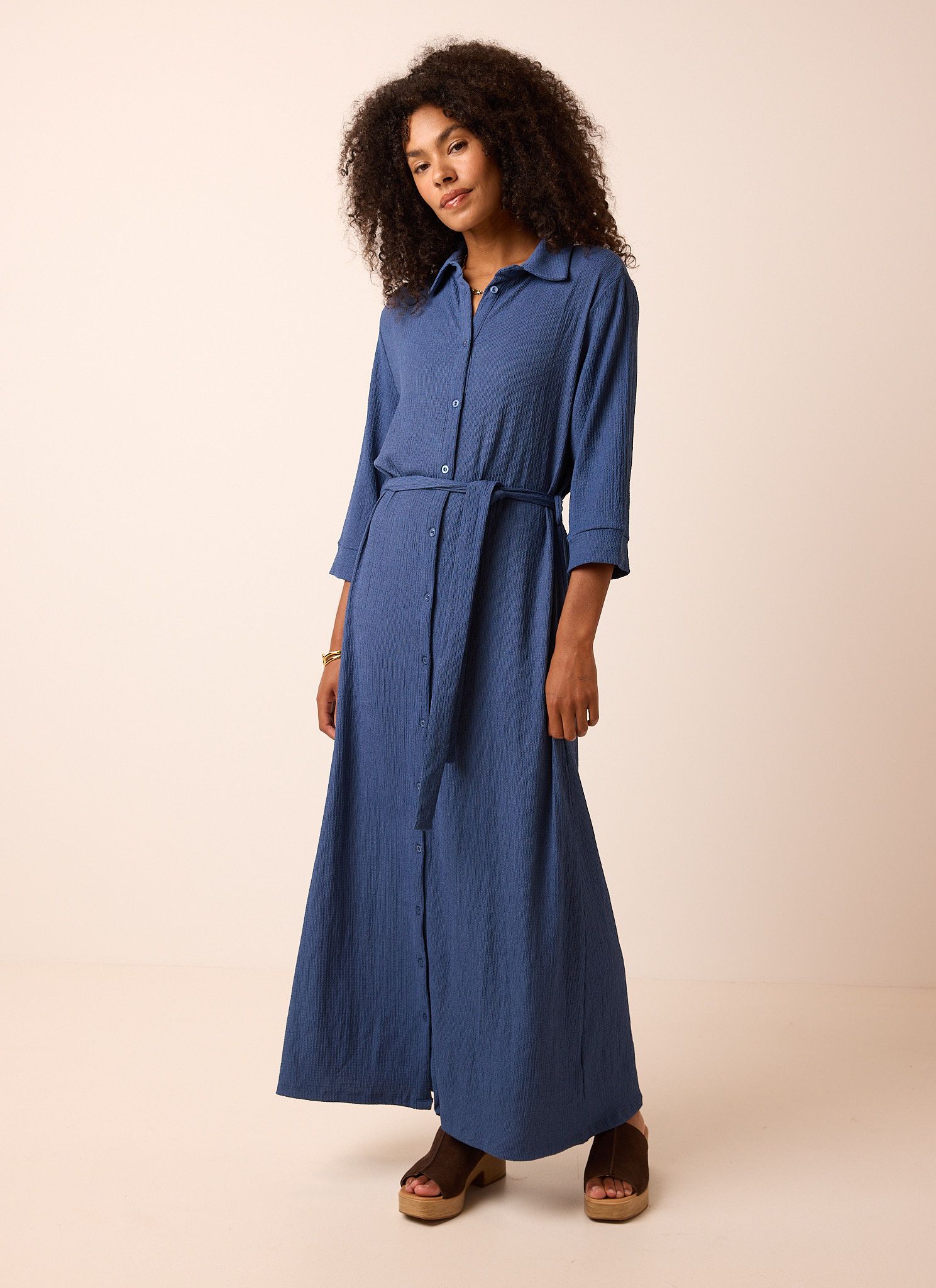 Norah Blauwe maxi jurk met ceintuur blue 215046-400