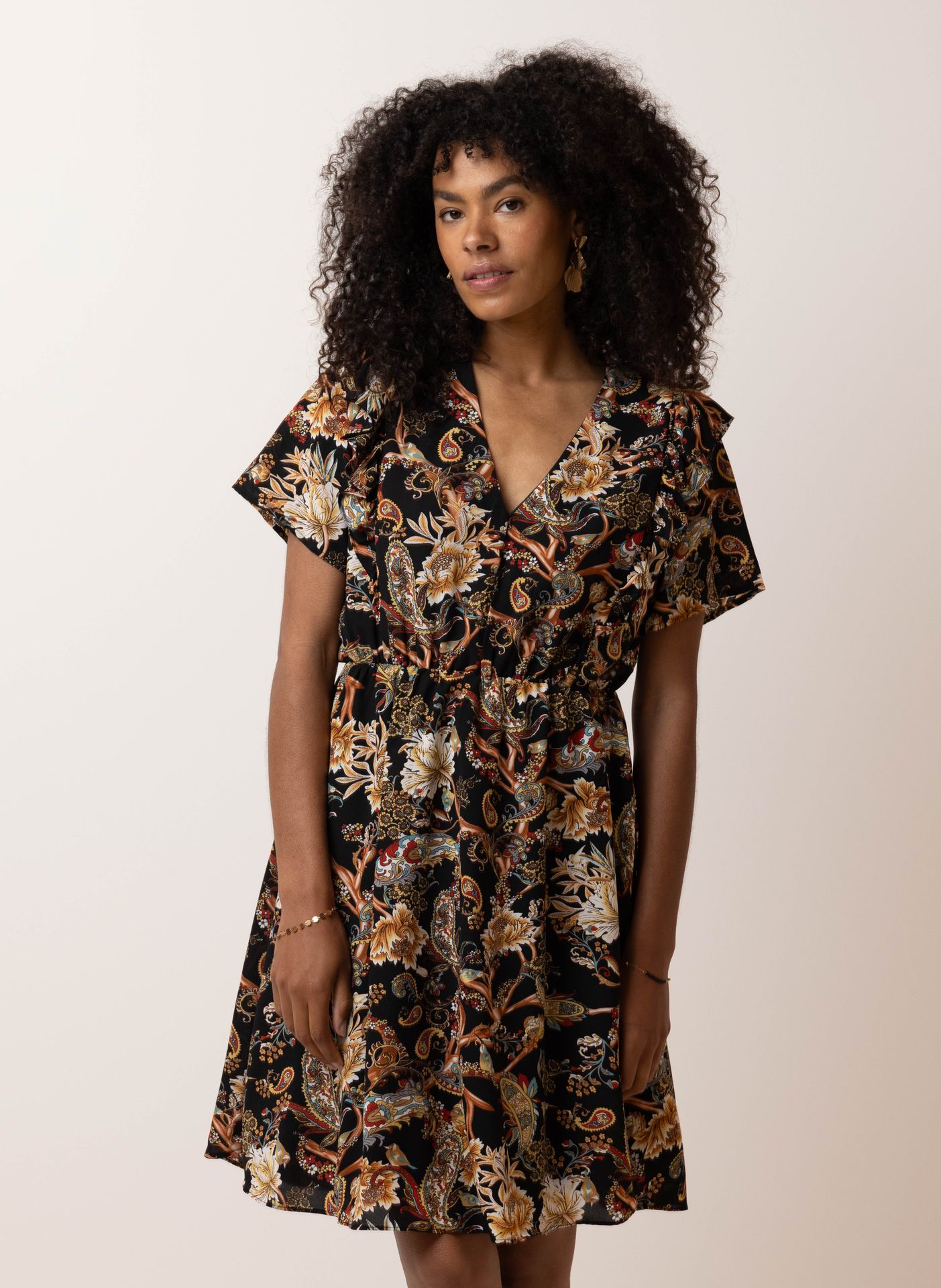 Norah Meerkleurige midi jurk black multicolor 215089-020