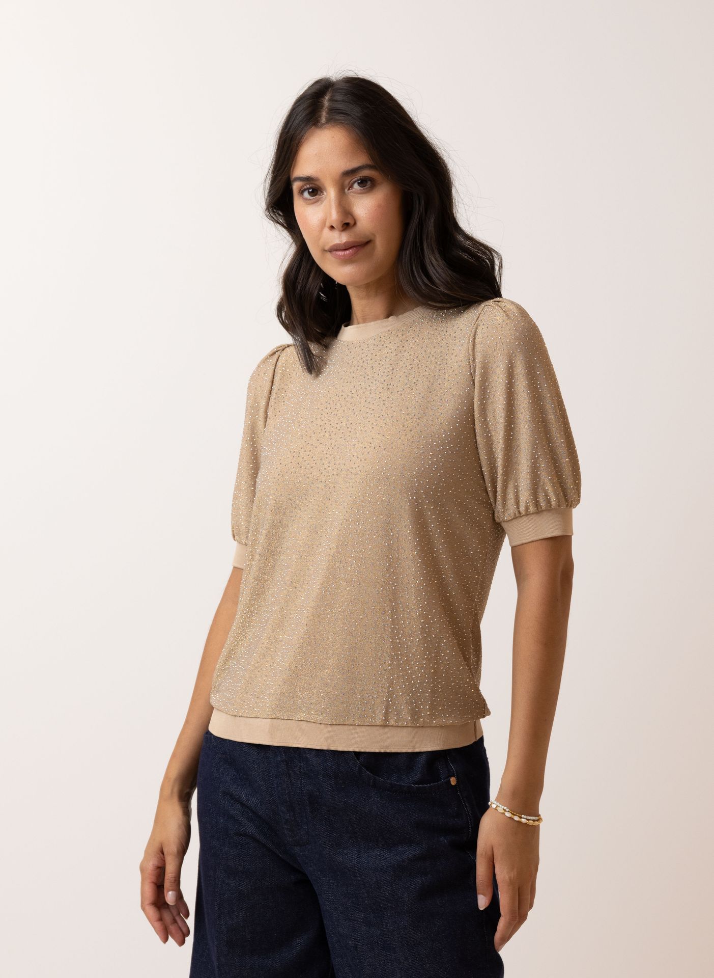 Norah Beige shirt met glitters sand 215126-110