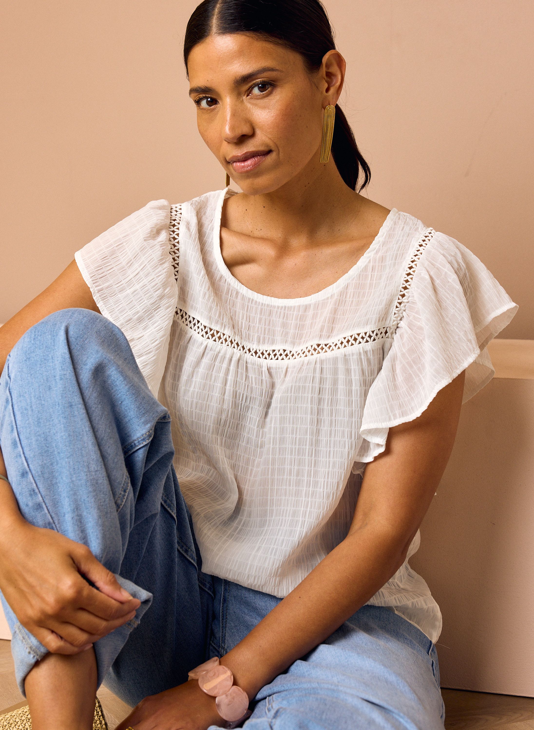 Norah Witte blouse met volantmouwen ecru 215129-102