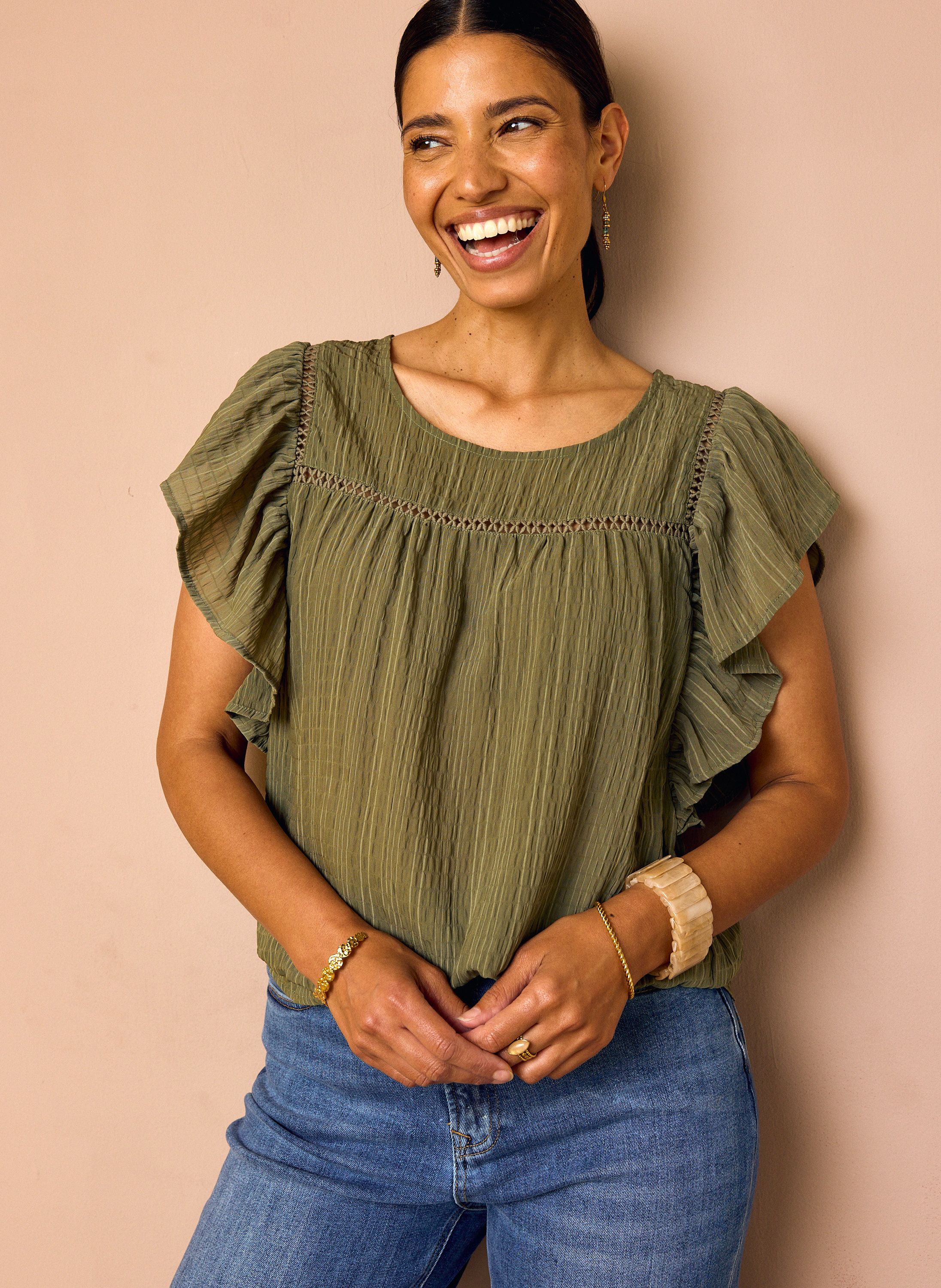 Norah Groene blouse met volantmouwen light army 215129-582