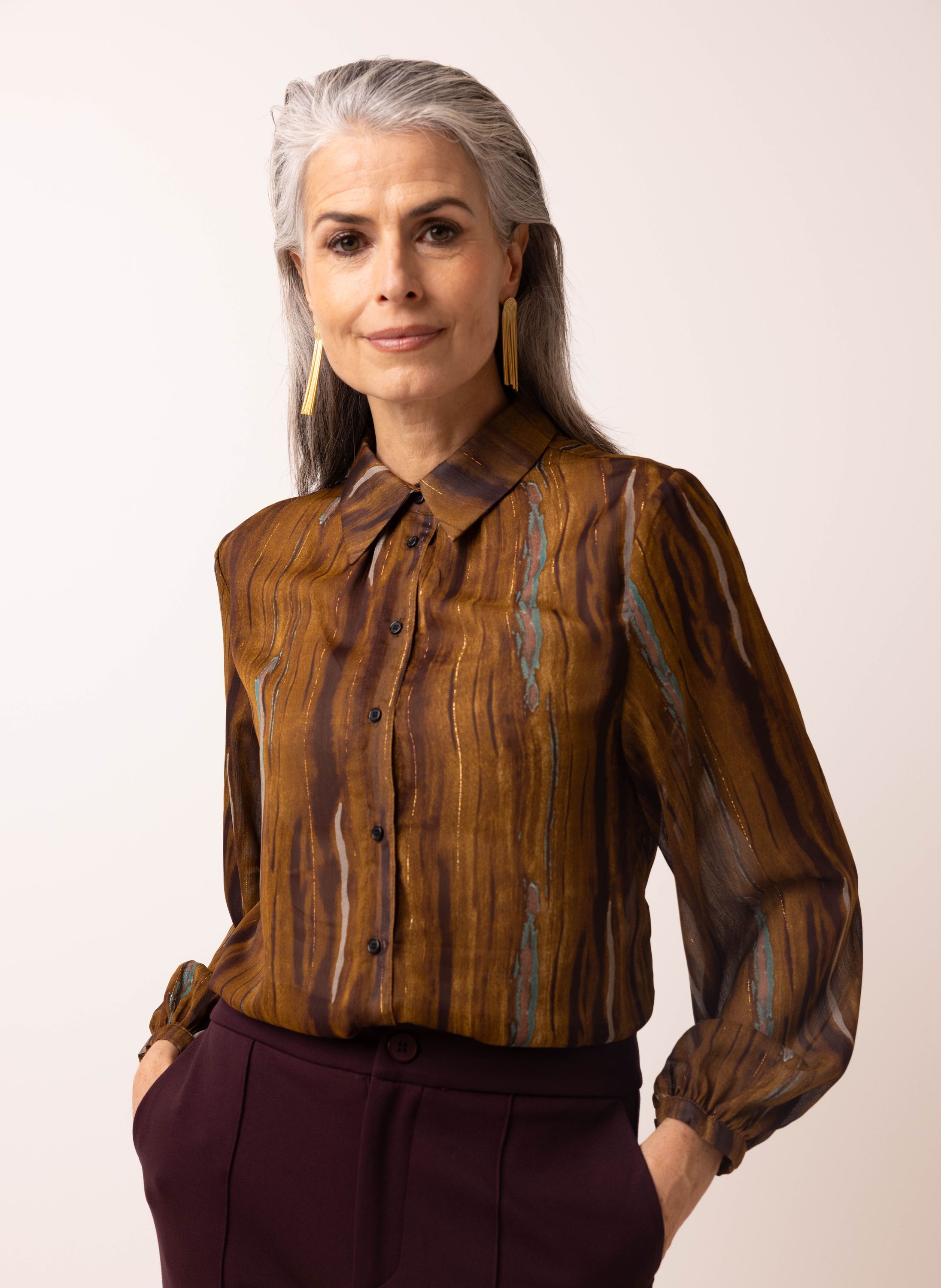 Norah Bruine blouse met subtiele glans brown multicolor 215140-220