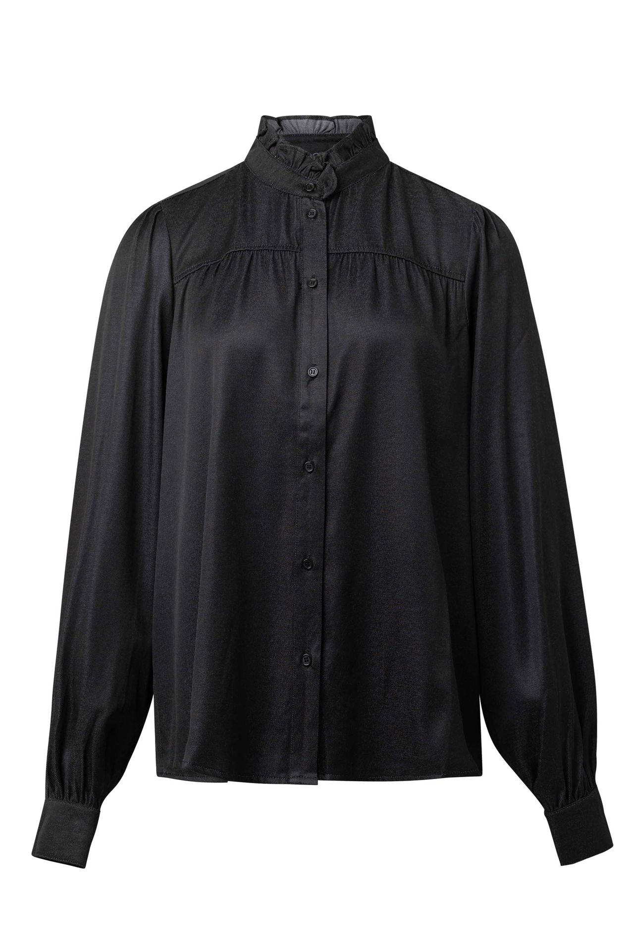 Norah Donkergrijze blouse met ruches dark grey 215220-096-36