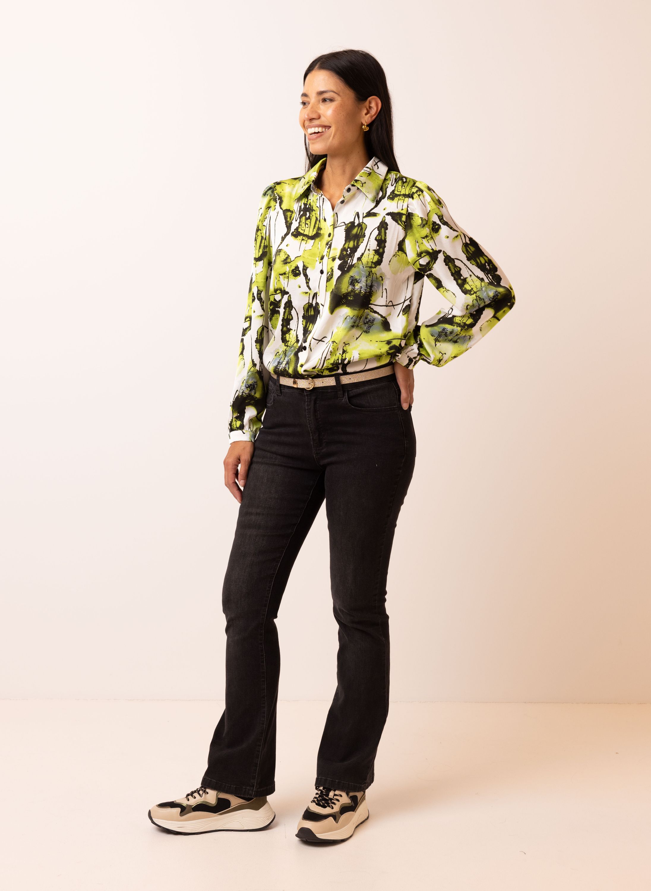 Norah Witte blouse met groen dessin lime multicolor 215266-501