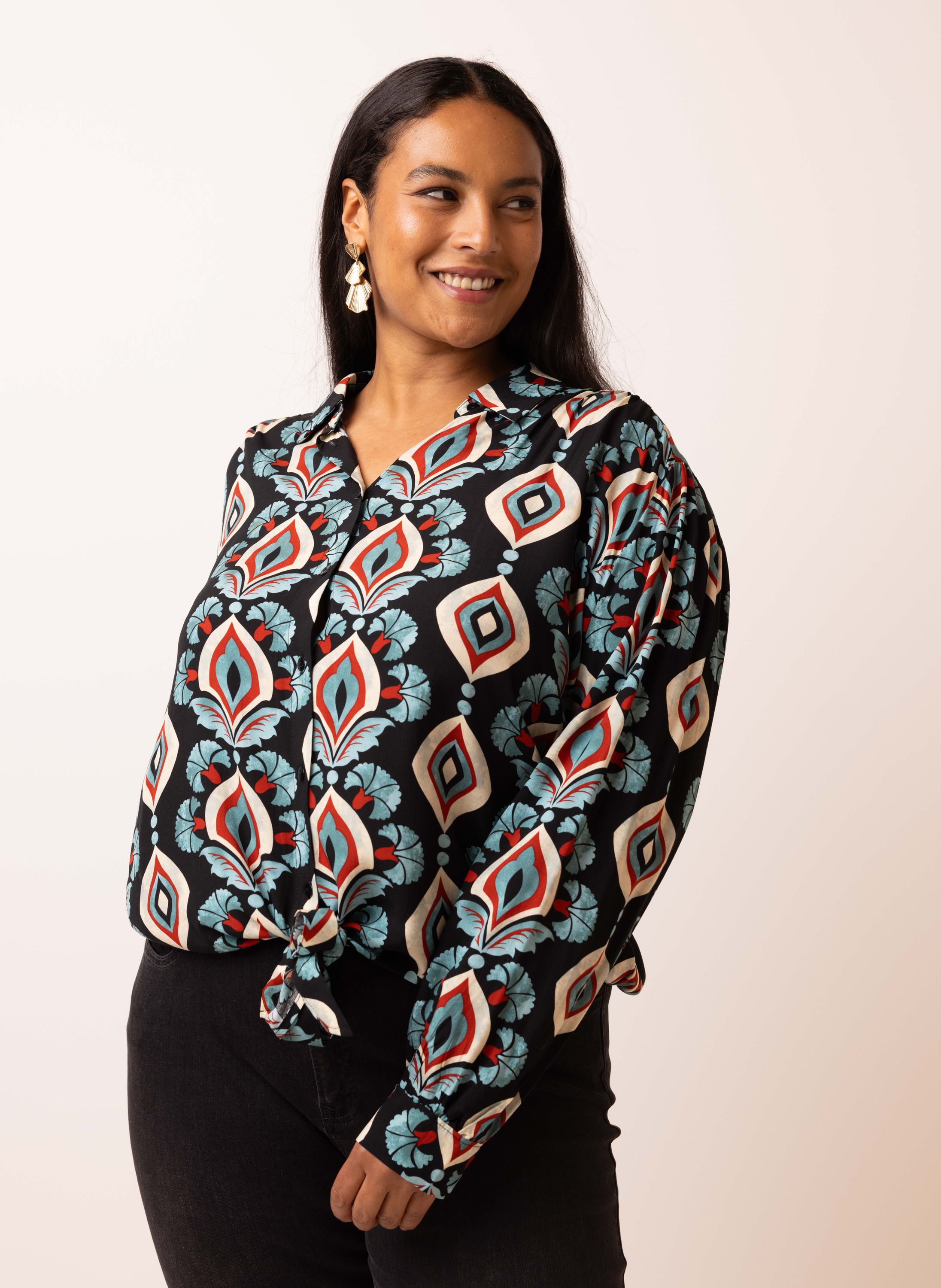 Norah Blouse met grafische print black multicolor 215267-020-34