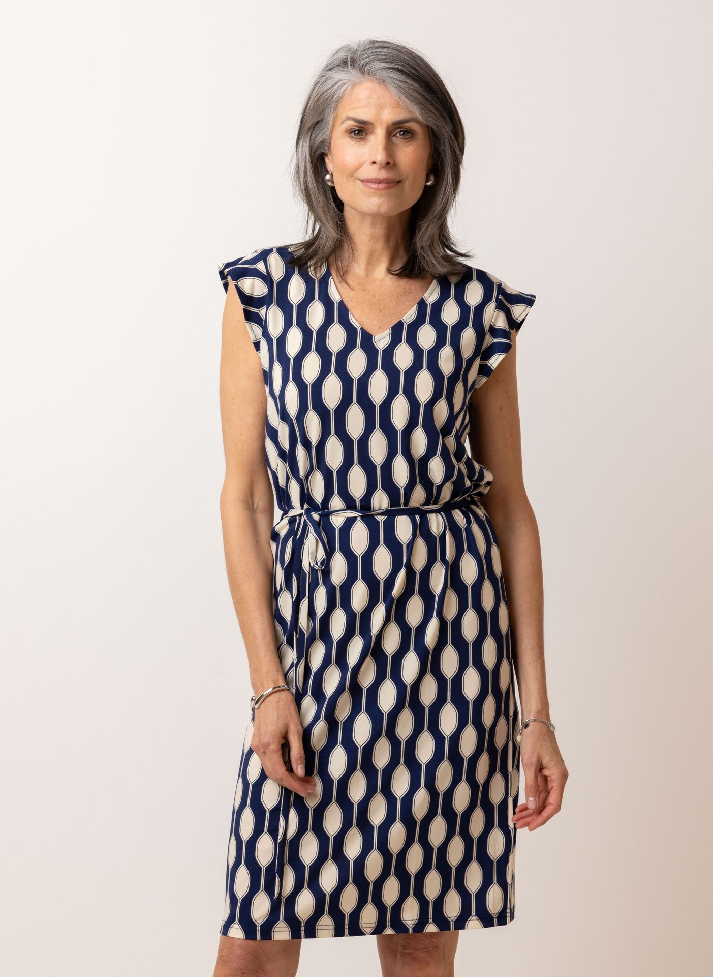 Norah Blauwe midi jurk blue/ecru 215269-441-36