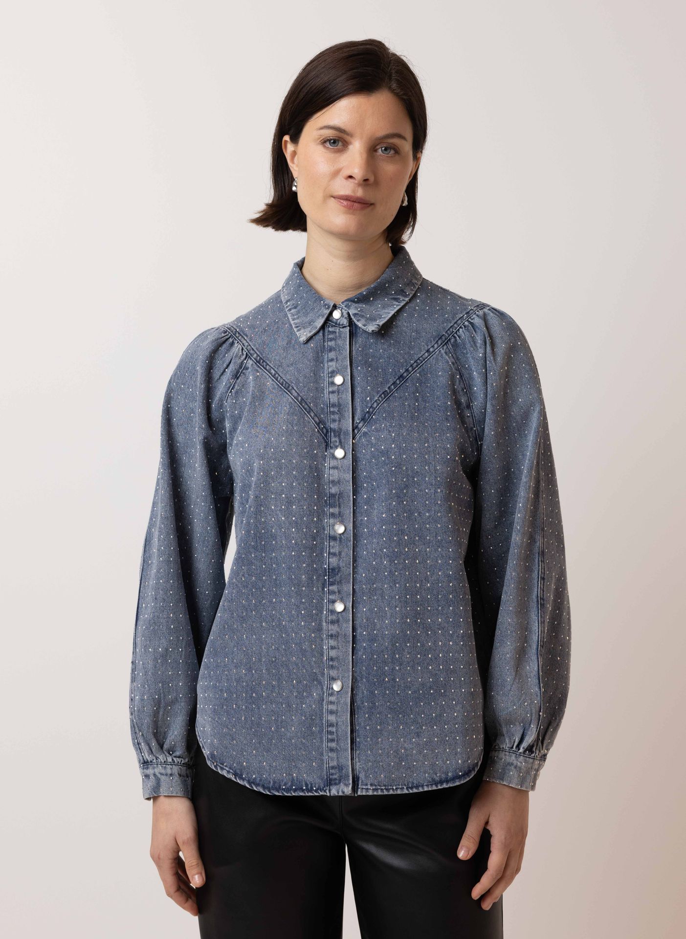  Denim blouse met strass steentjes jeans/blue 215278-471-42