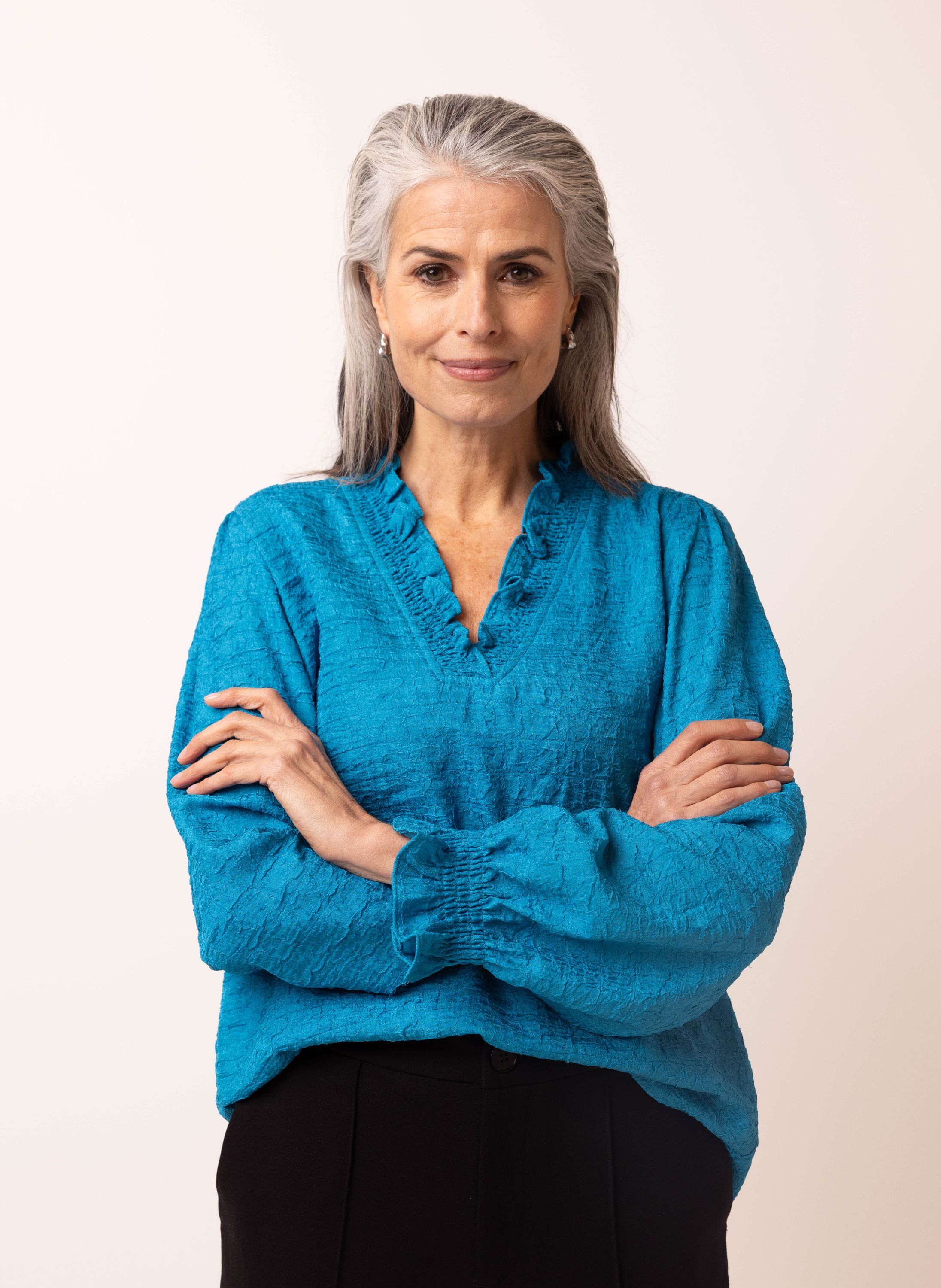 Norah Blauwe blouse met structuur teal 215292-666