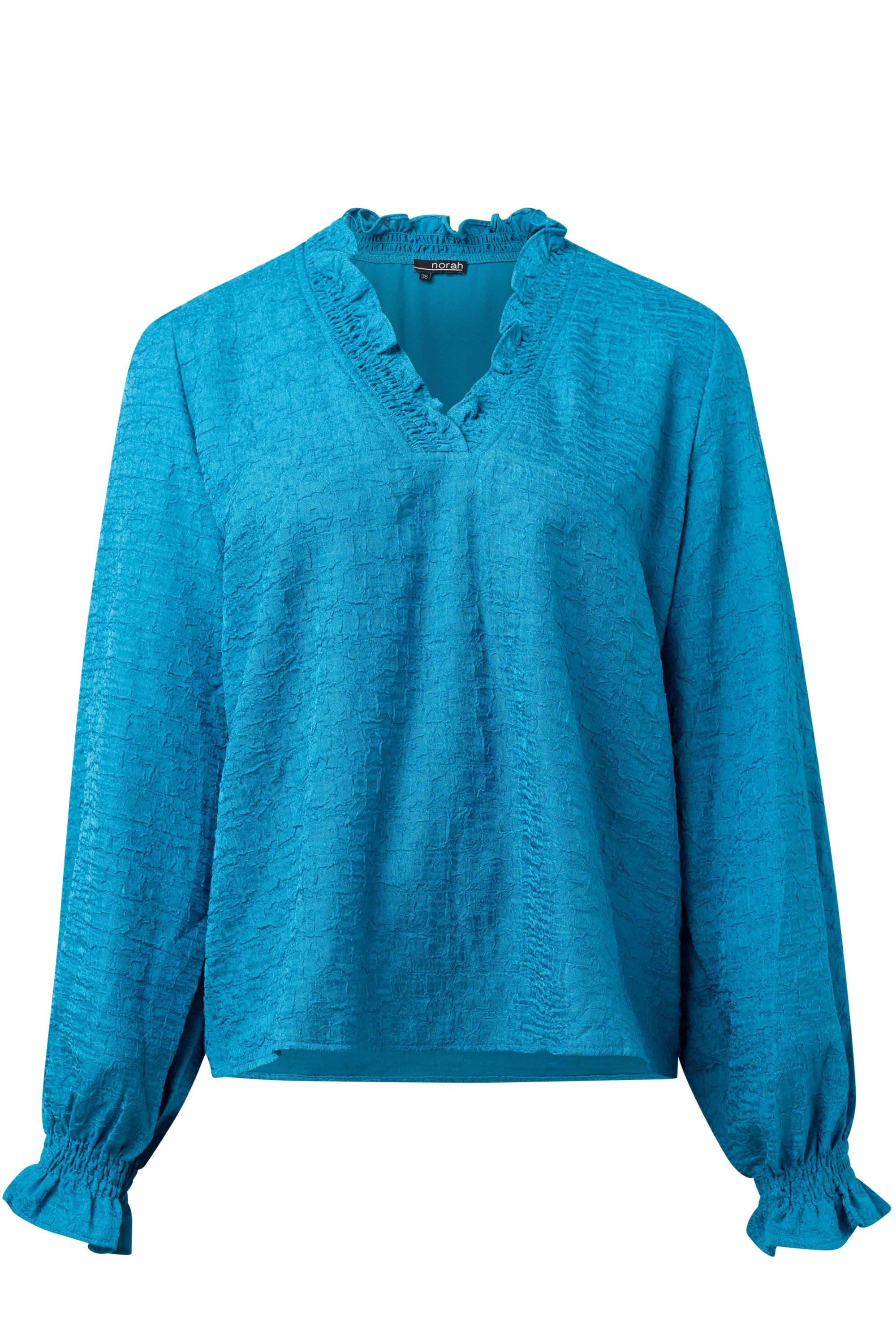 Norah Blauwe blouse met structuur teal 215292-666