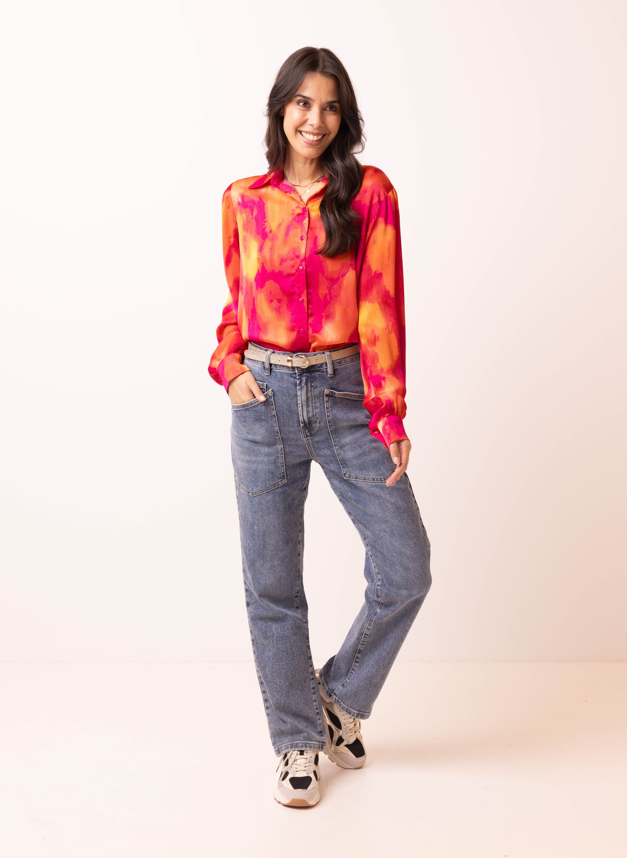 Norah Roze blouse met abstracte print rose multicolor 215293-910