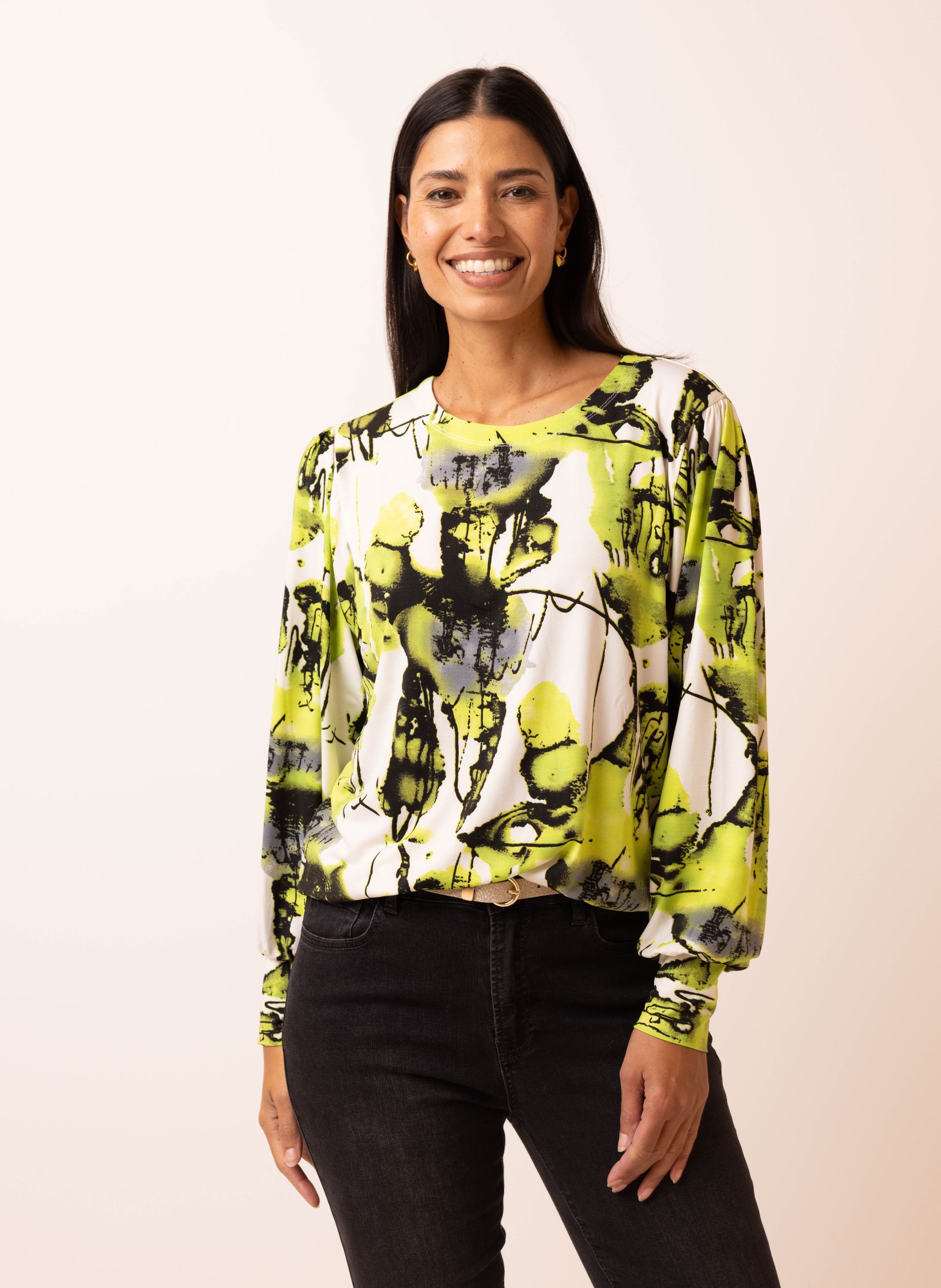 Norah Wit shirt met groen dessin lime multicolor 215295-501