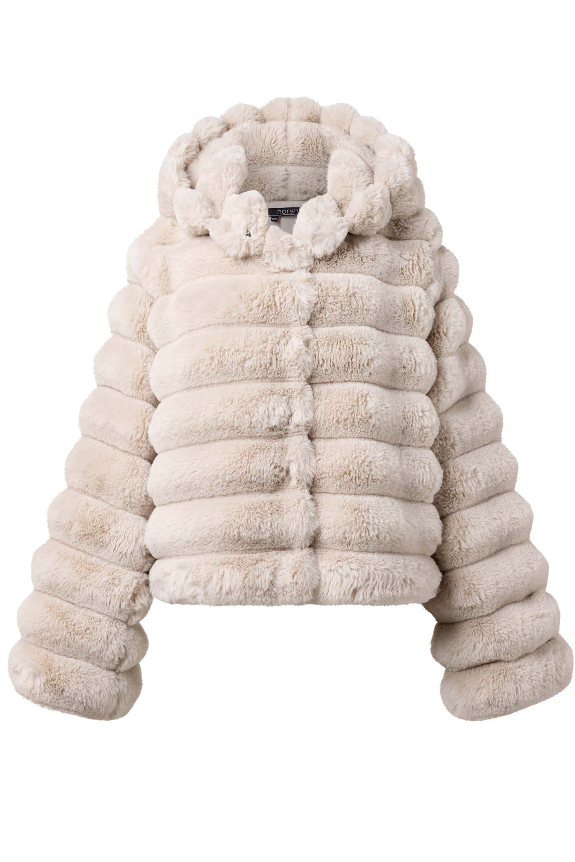 Norah Zandkleurige jas van imitatiebont light sand 215308-111-42-44