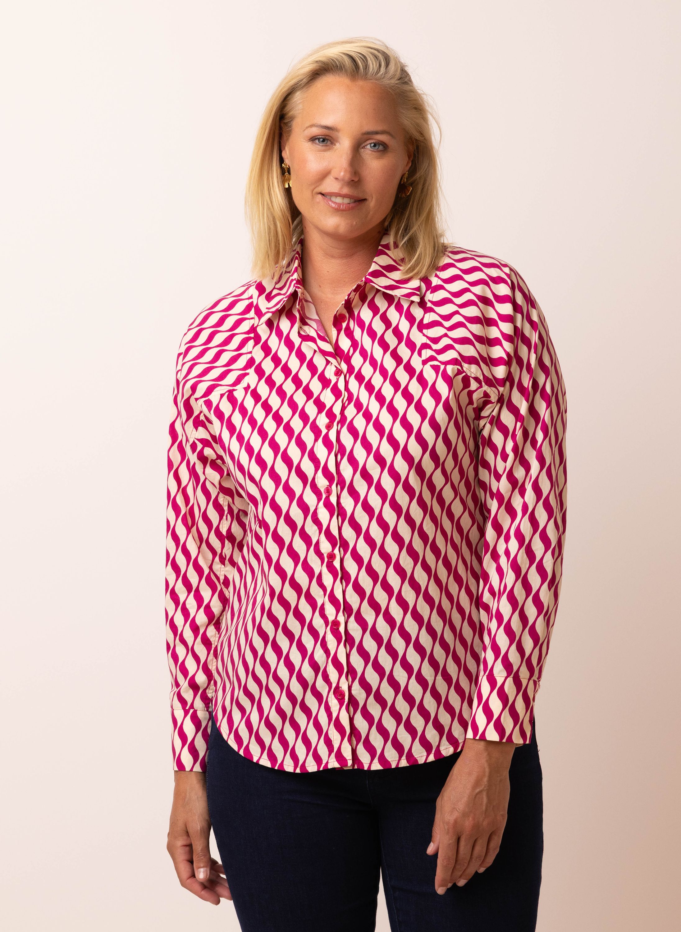 Norah Roze/witte blouse met retro print violet multicolor 215344-807