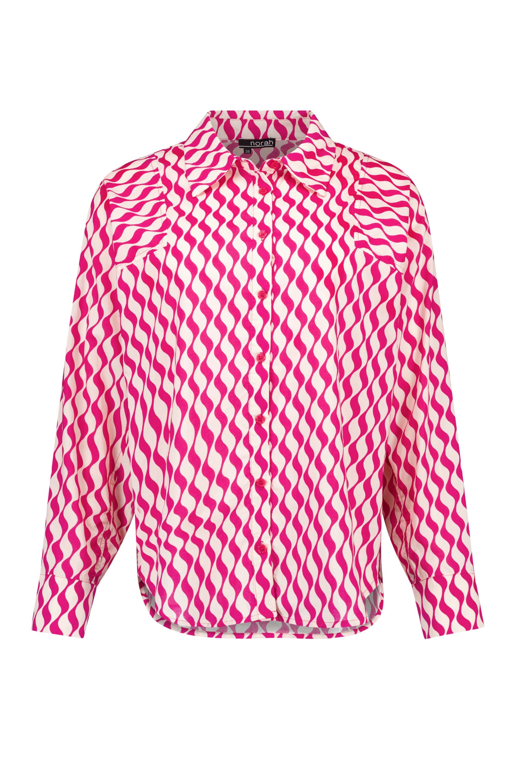 Norah Roze/witte blouse met retro print violet multicolor 215344-807