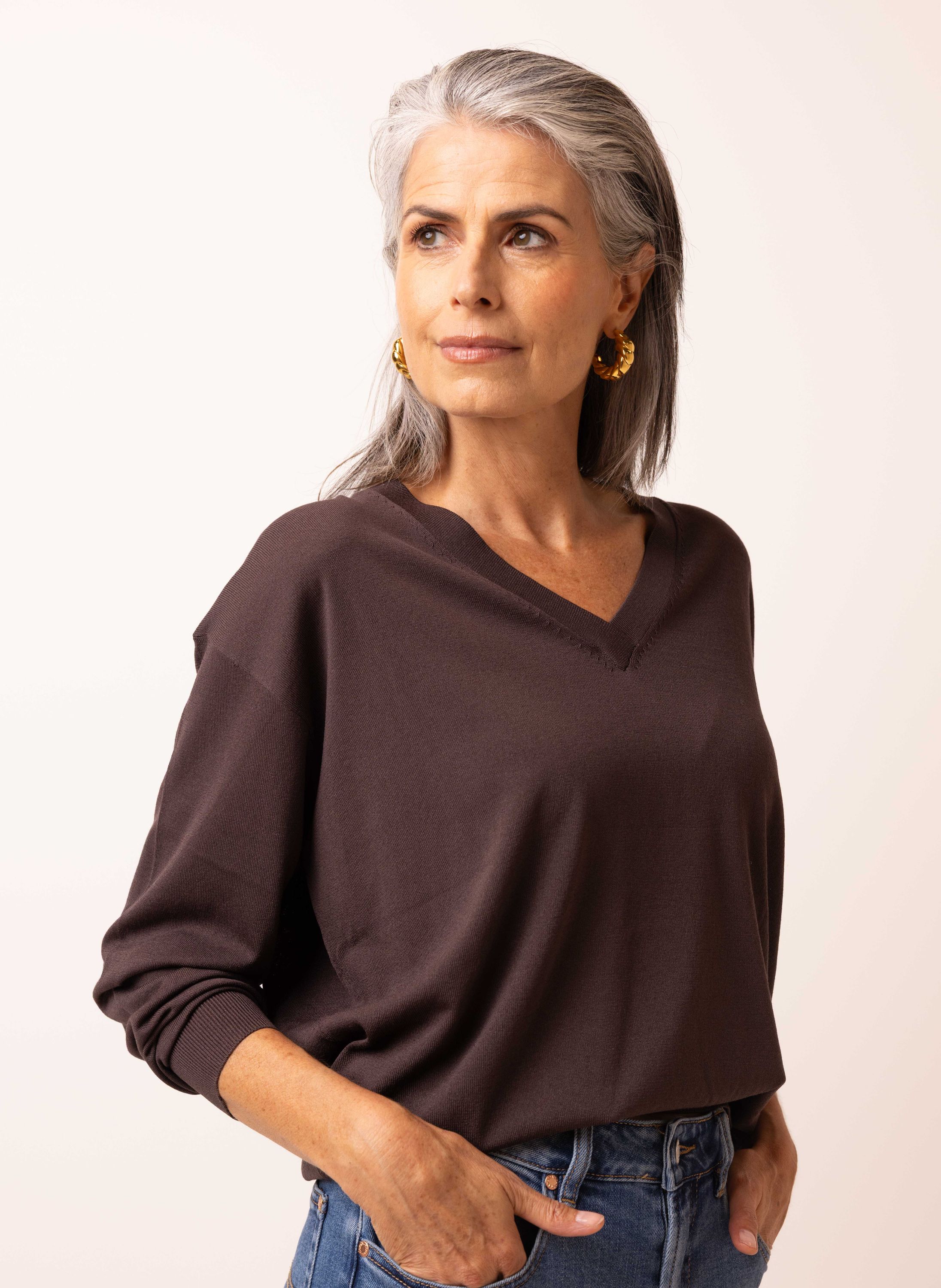 Norah Fijngebreide bruine trui brown 215355-200