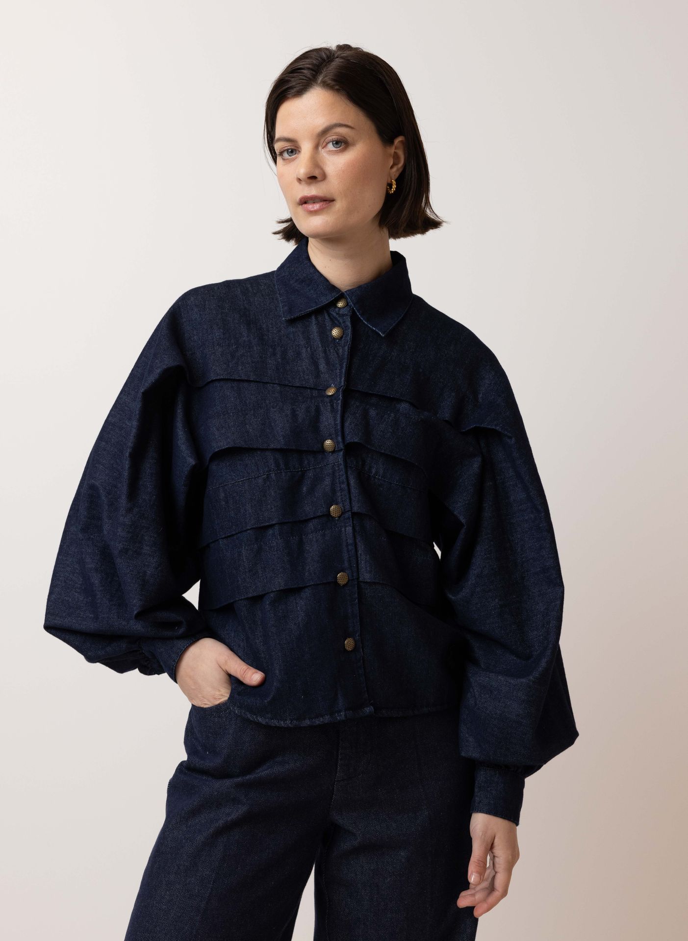  Donkerblauwe denim blouse dark blue 215468-499-40