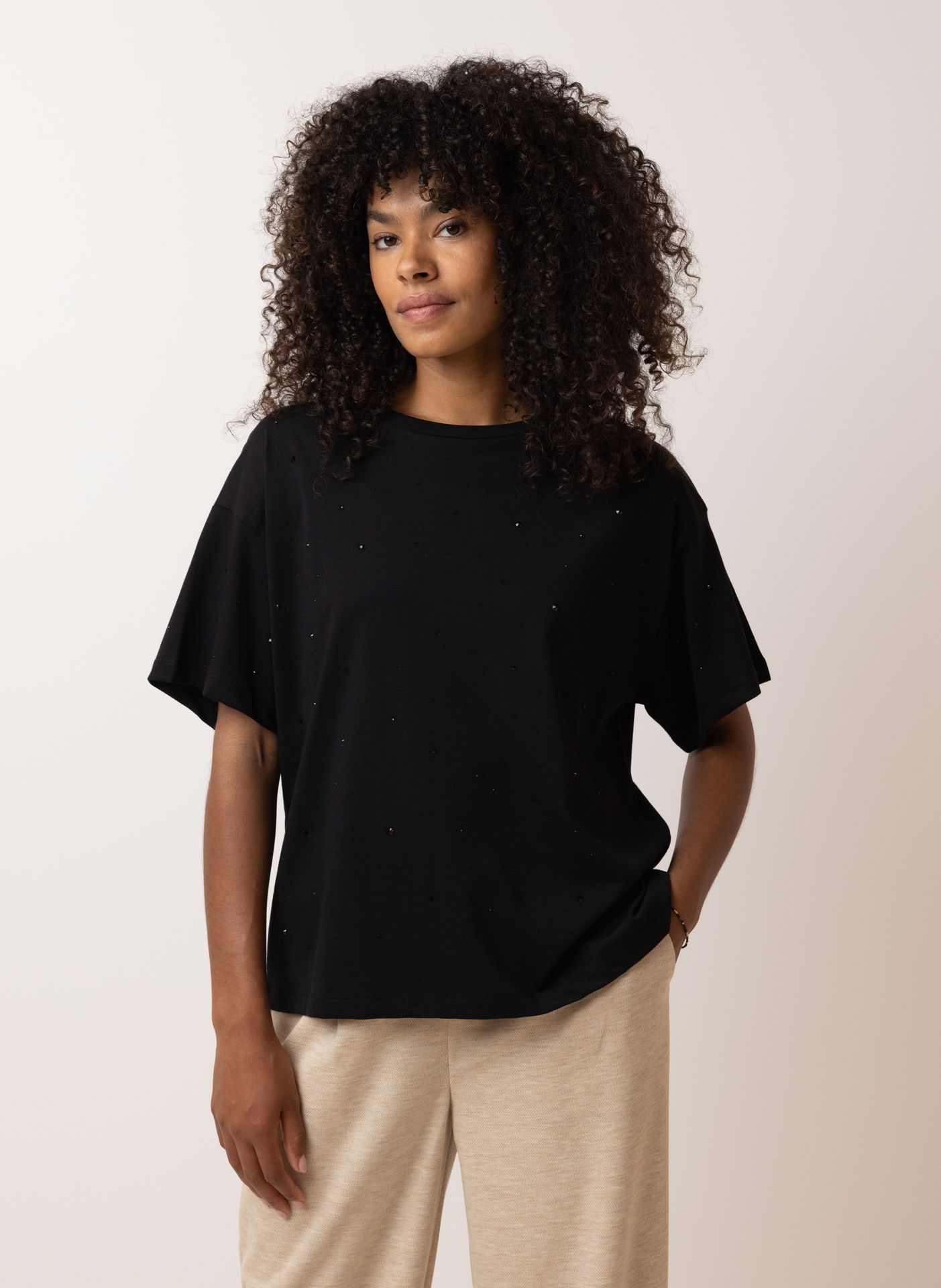 Norah Zwart shirt met studs black 215484-001