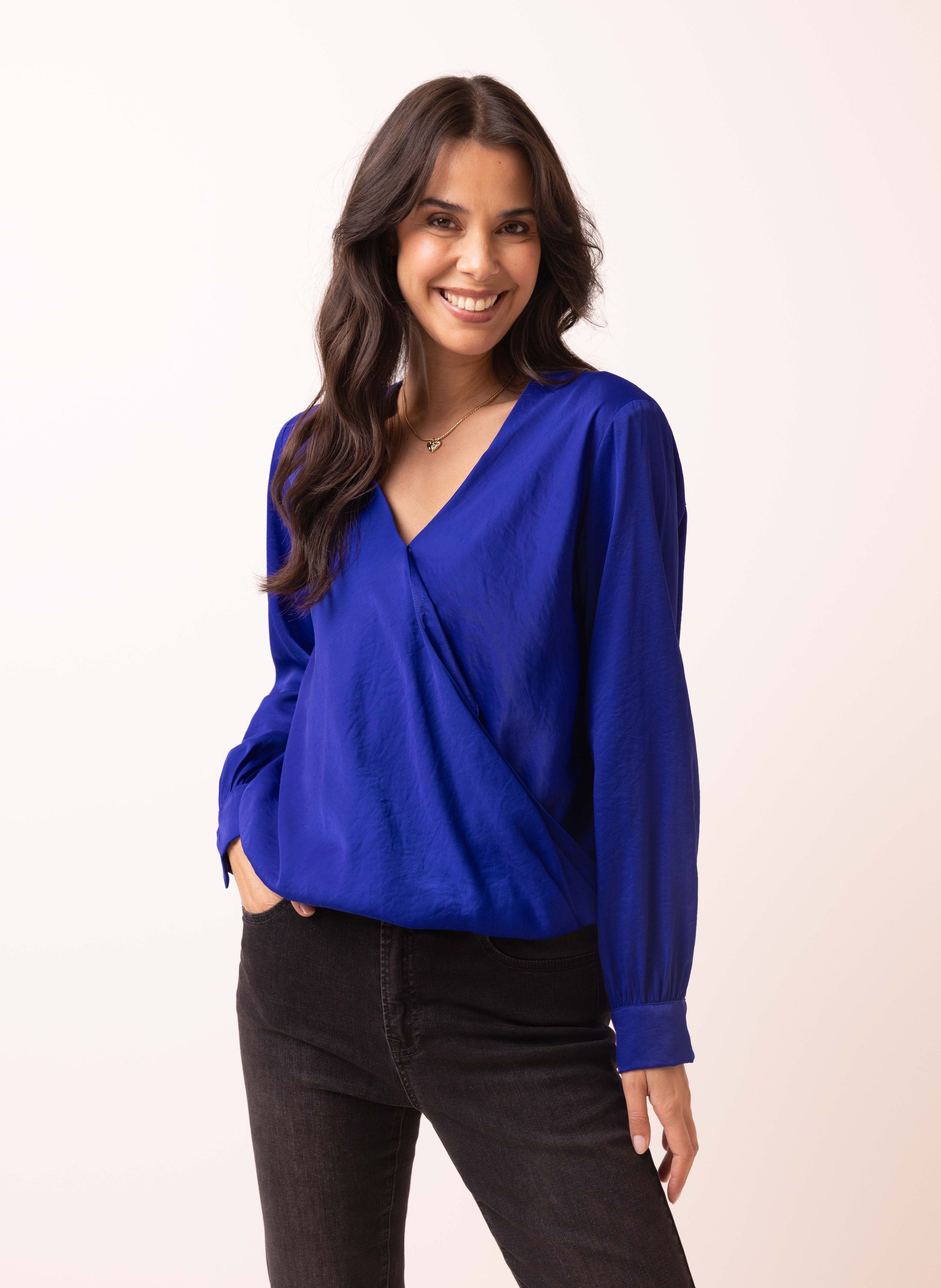Norah Kobaltblauwe blouse met overslag cobalt 215495-468