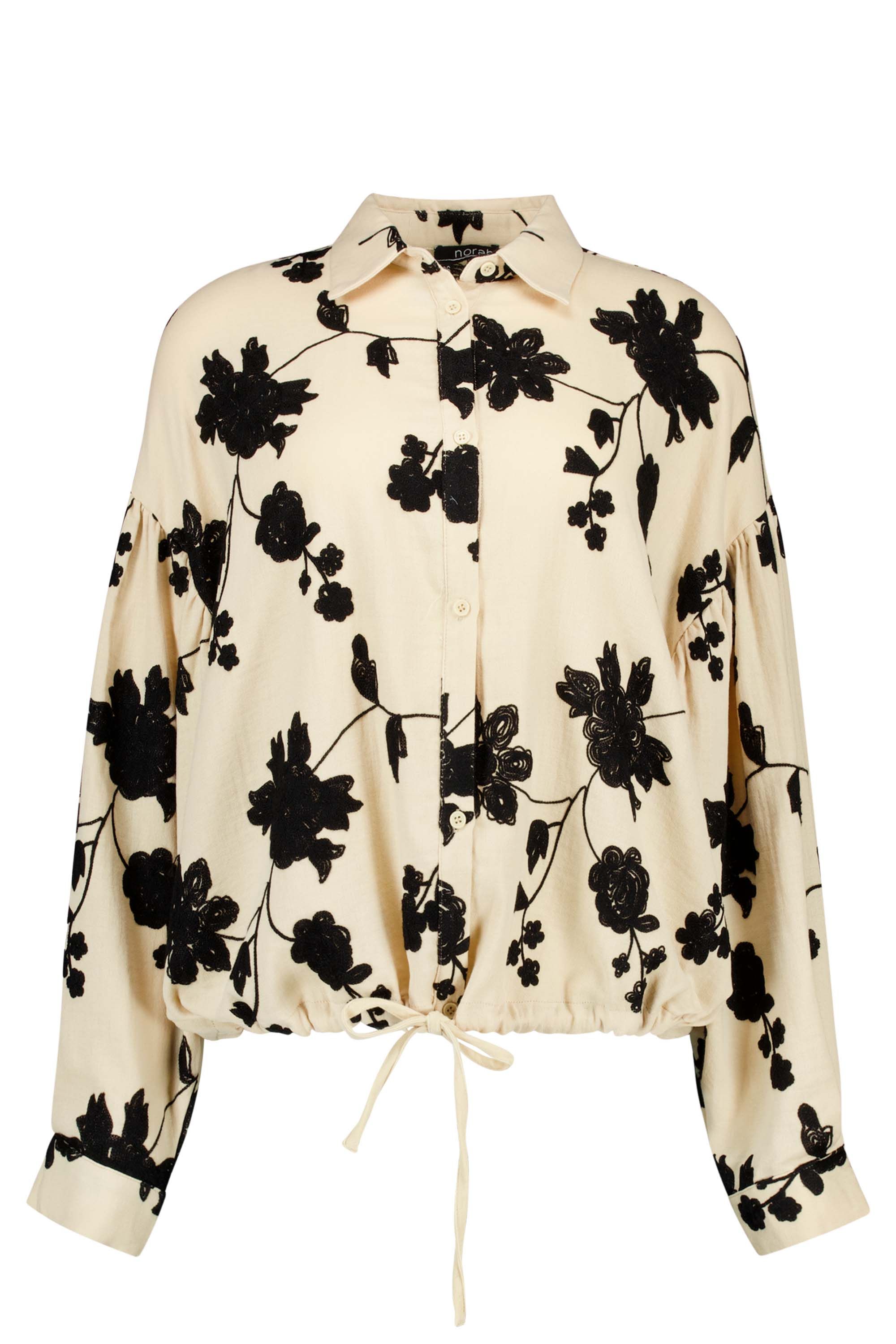 Norah Zwart/witte blouse met bloemenborduursels ecru/black 215498-170-36