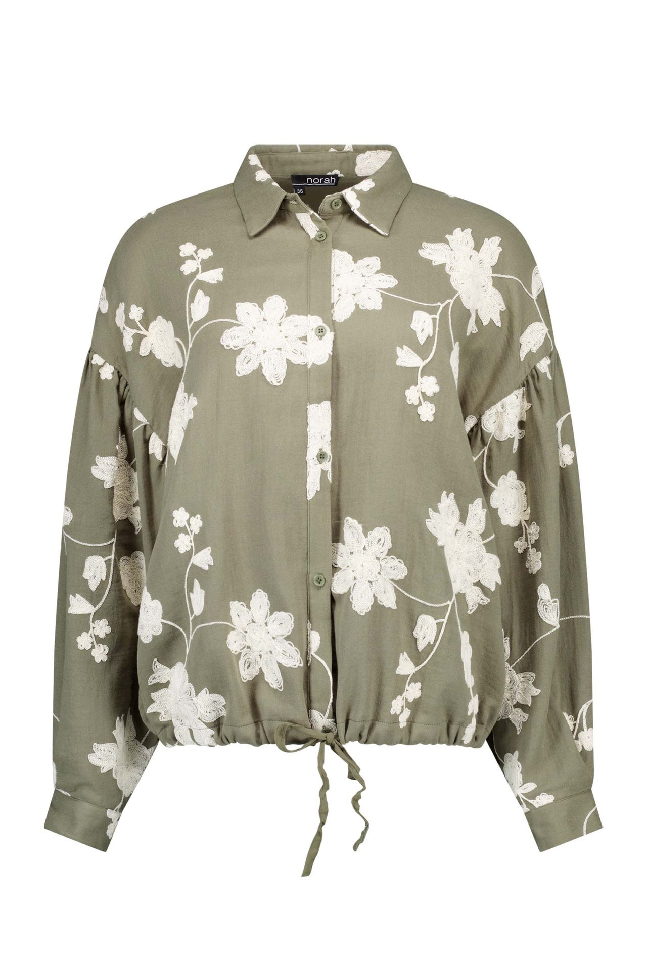 Norah Donkergroene blouse met borduursels army green 215498-595-34