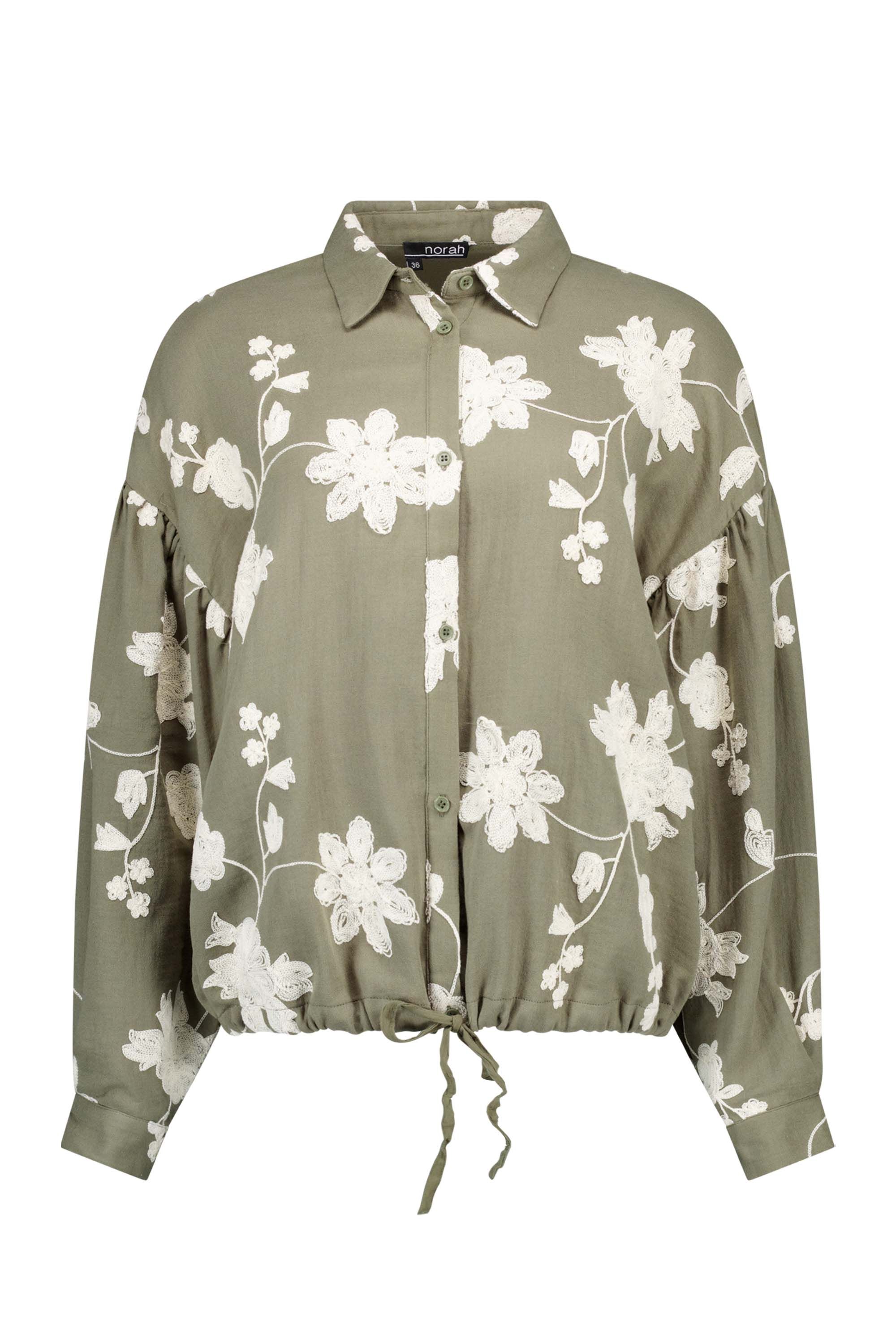 Norah Donkergroene blouse met borduursels army green 215498-595-40