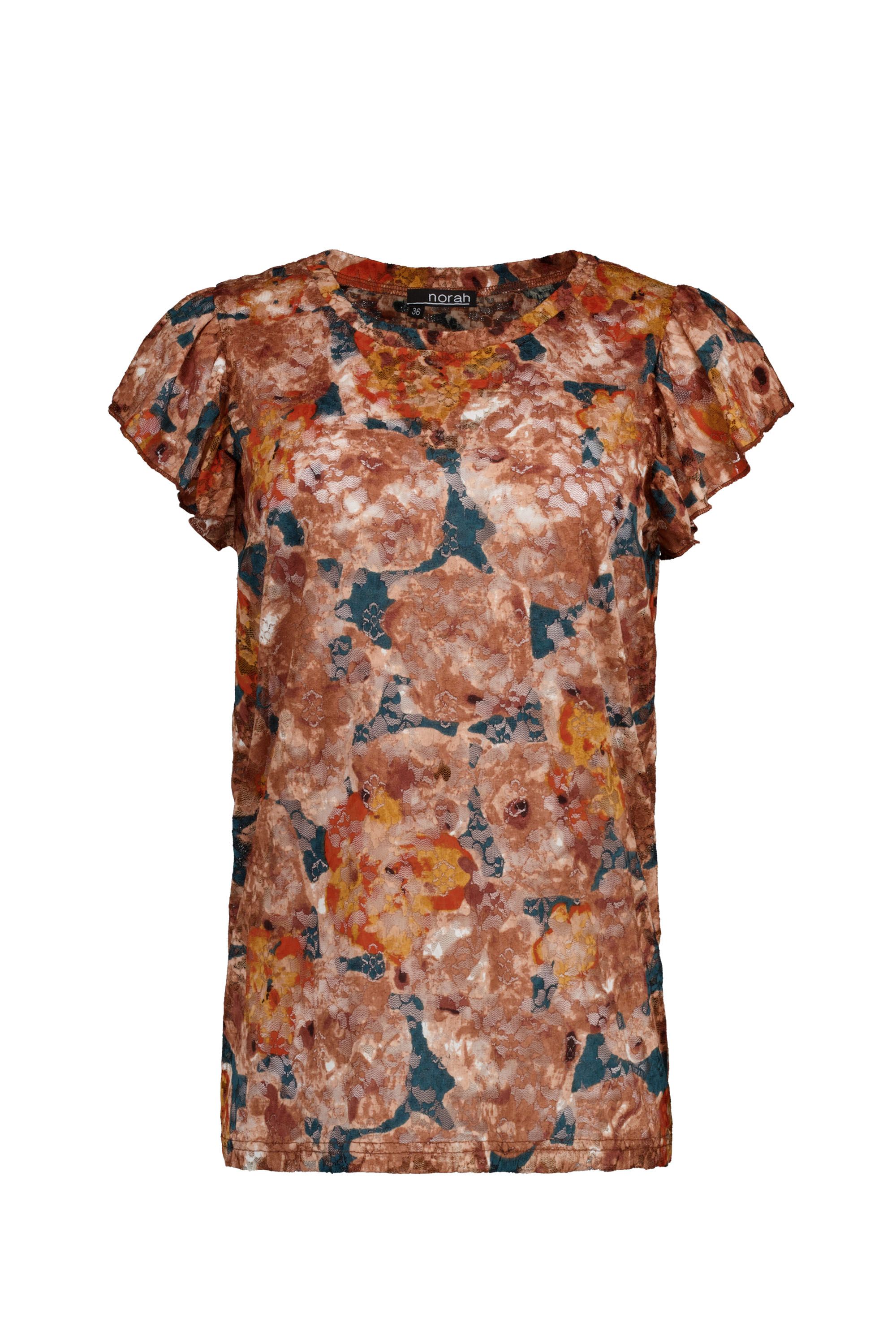 Norah Mesh shirt met bloemenprint petrol blue multicolor 215507-494