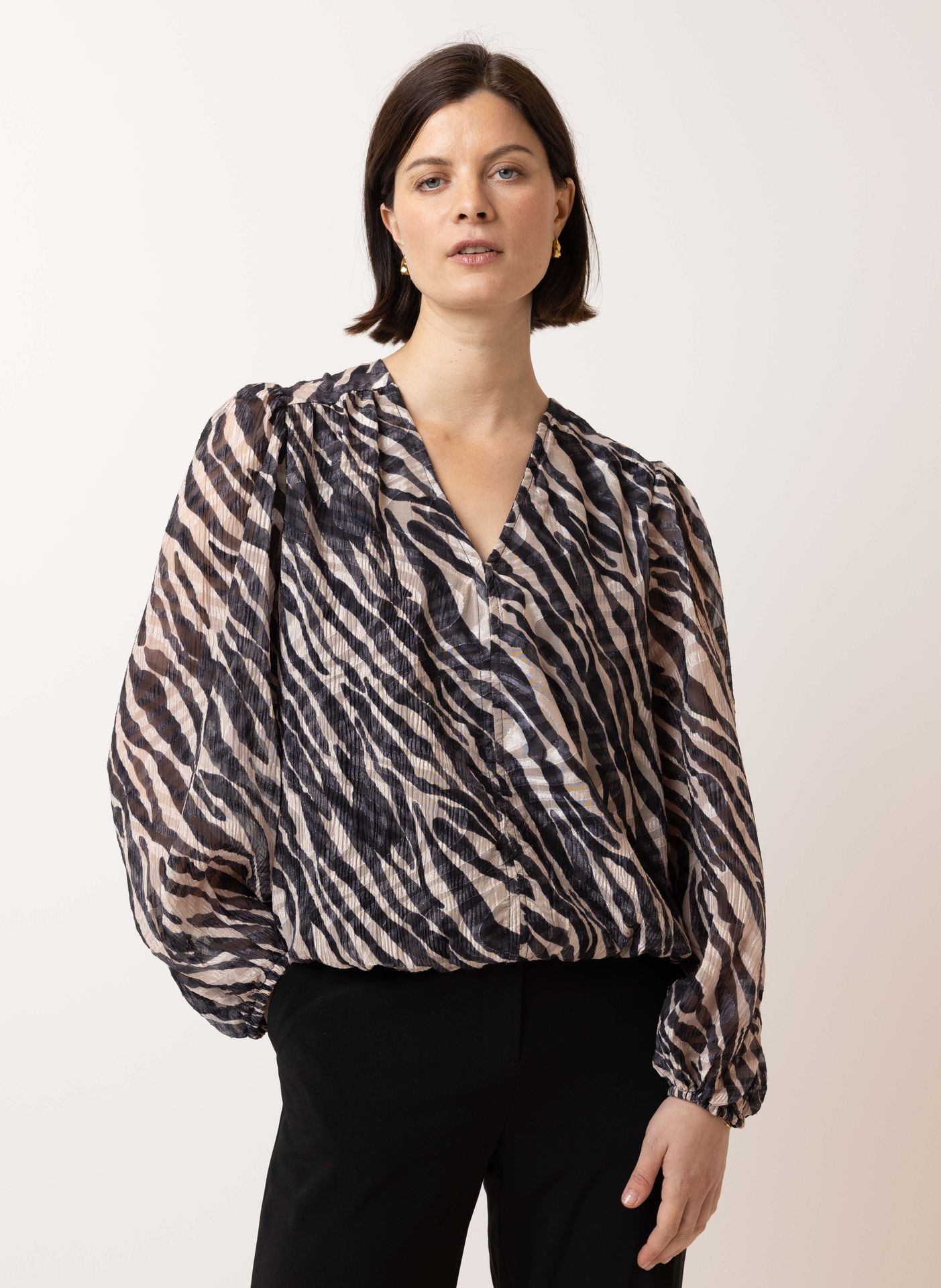 Norah Blouse met zebraprint black/sand 215620-030