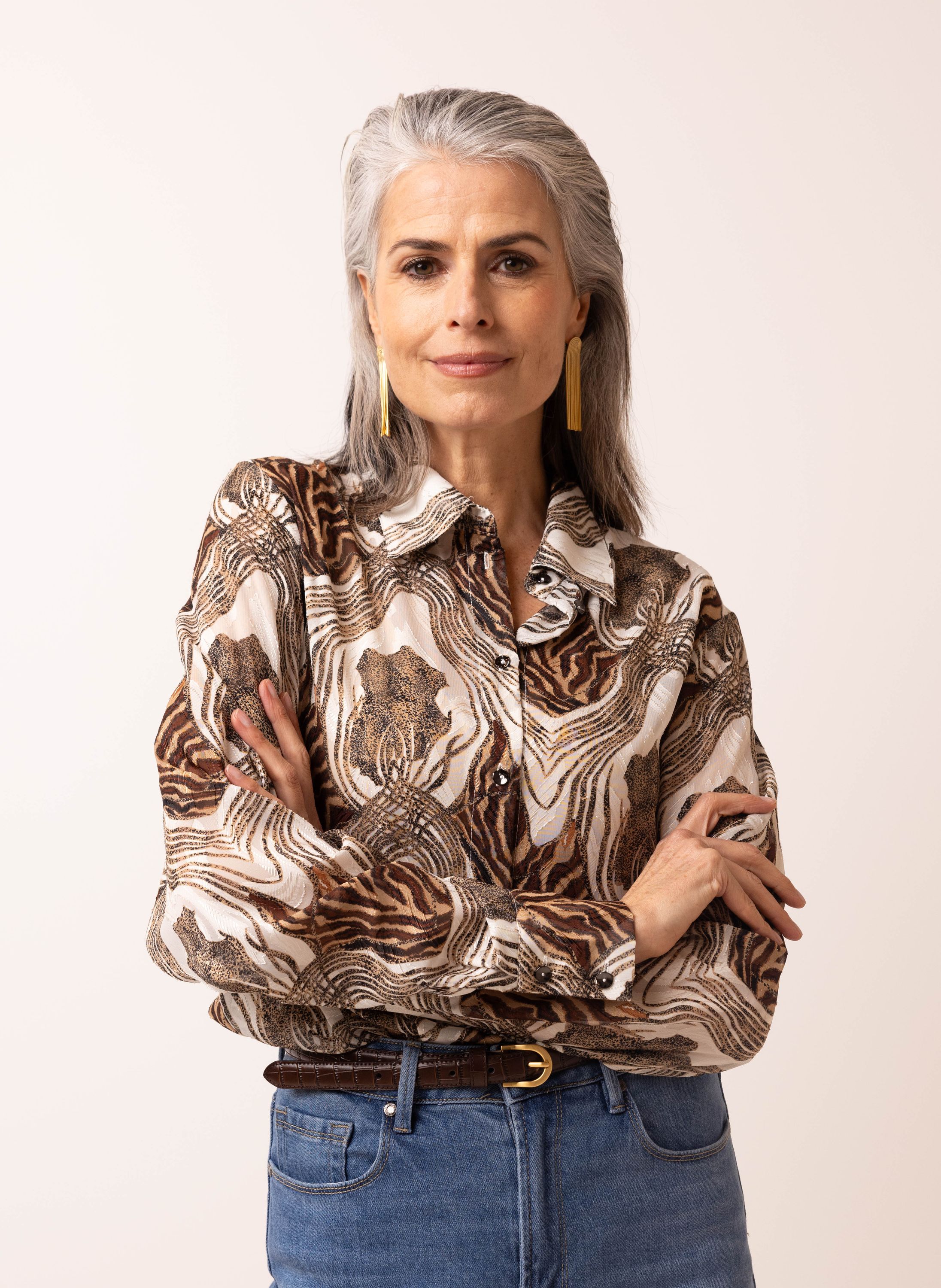 Norah Witte blouse met dierenprint brown multicolor 215635-220