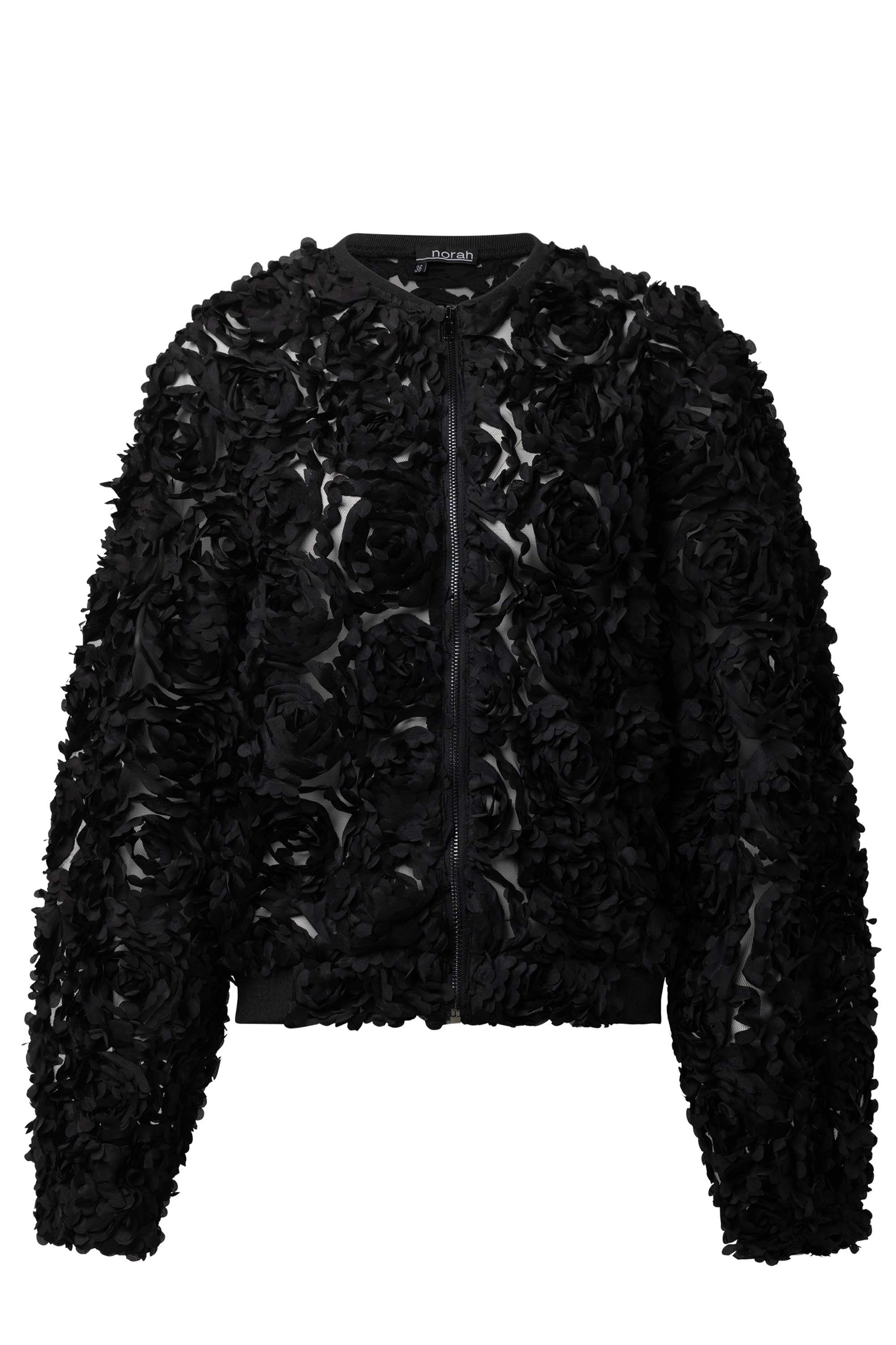 Norah Zwart jasje met 3d bloemen black 215677-001