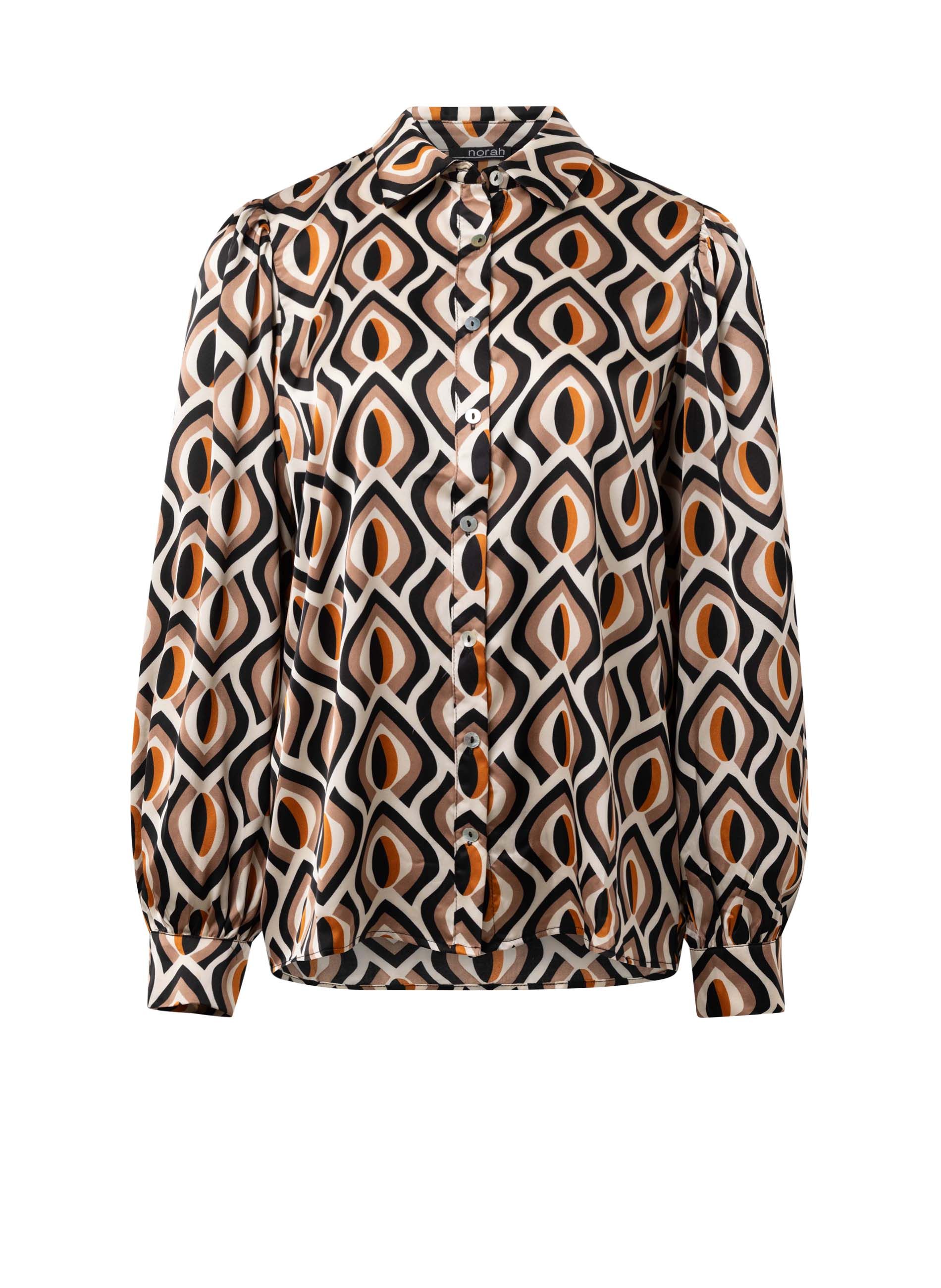 Norah Bruine blouse met grafisch dessin Brown/Ecru 215682-241