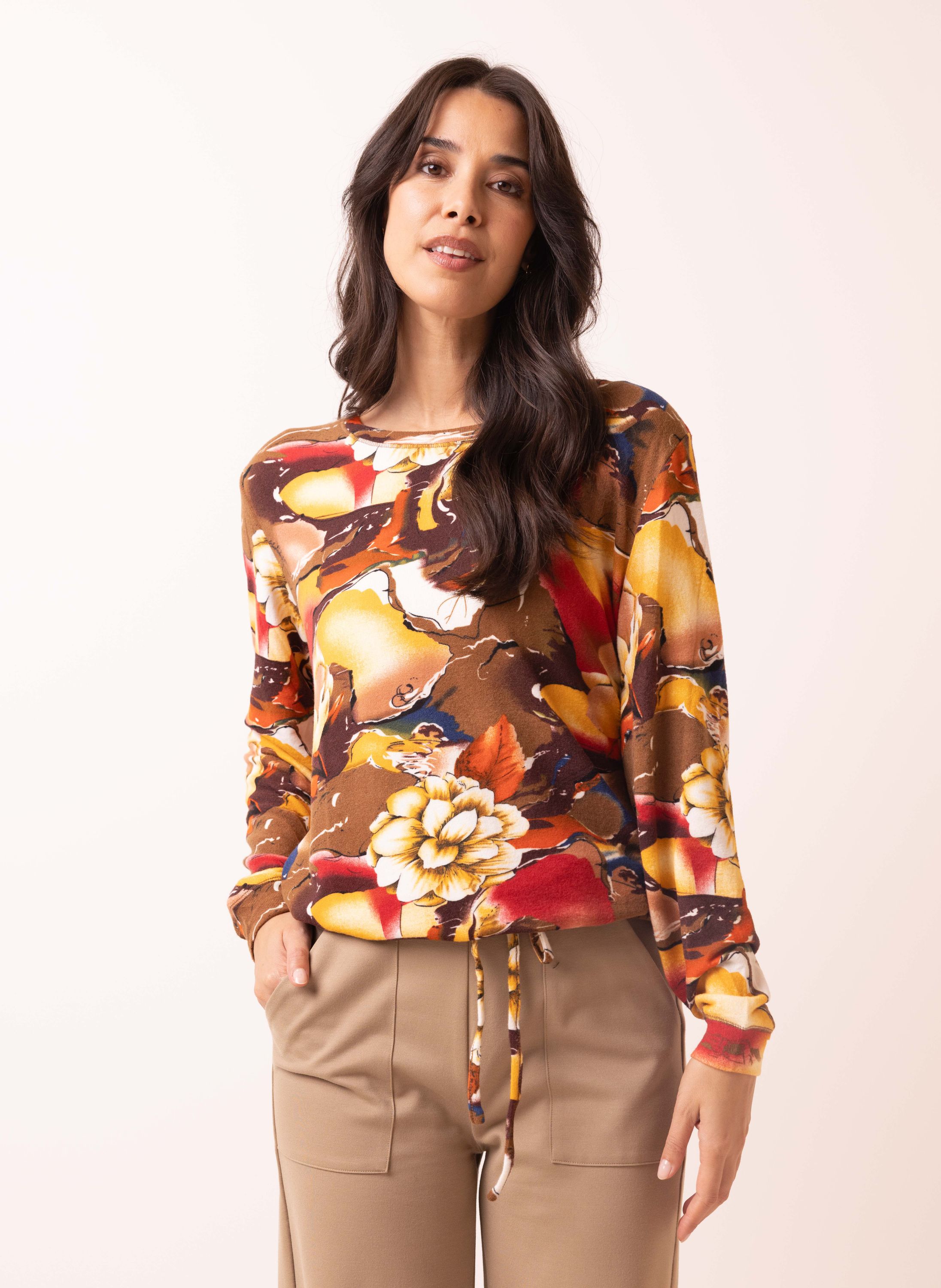 Norah Bruine trui met bloemendessin multicolor 215688-002